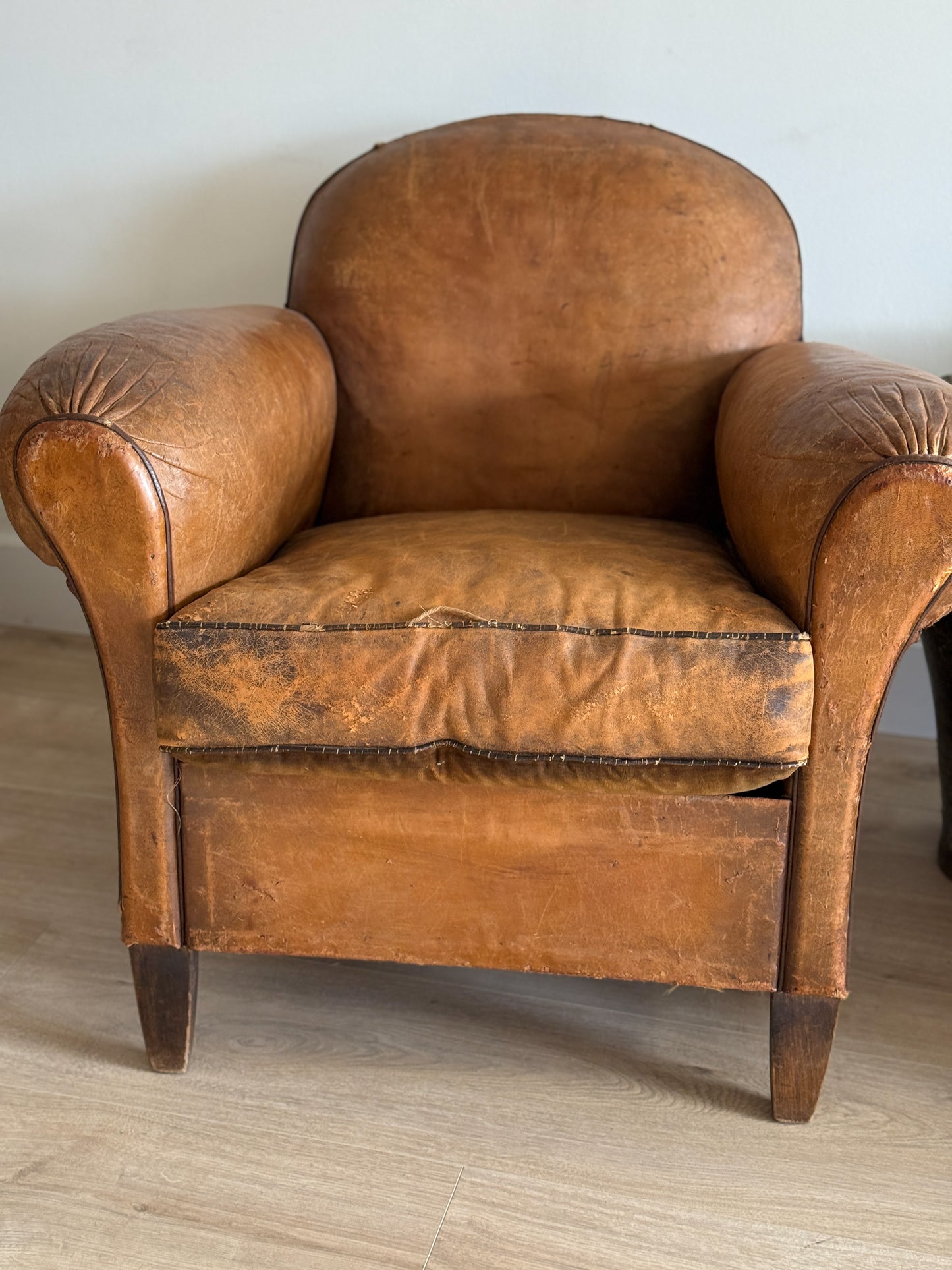 Antique Pair French Leather Chairs