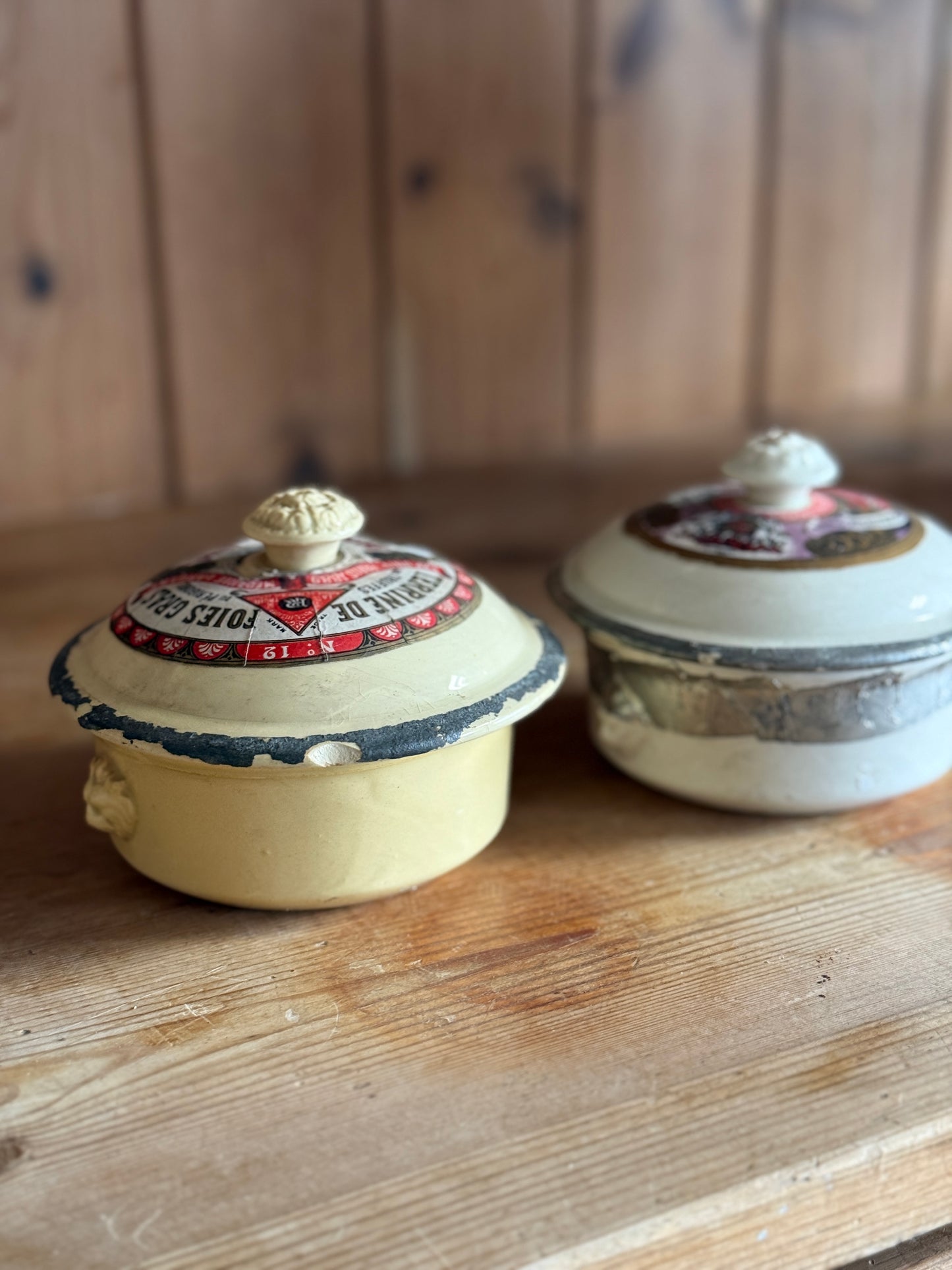Antique French Foie Gras Lidded Pots