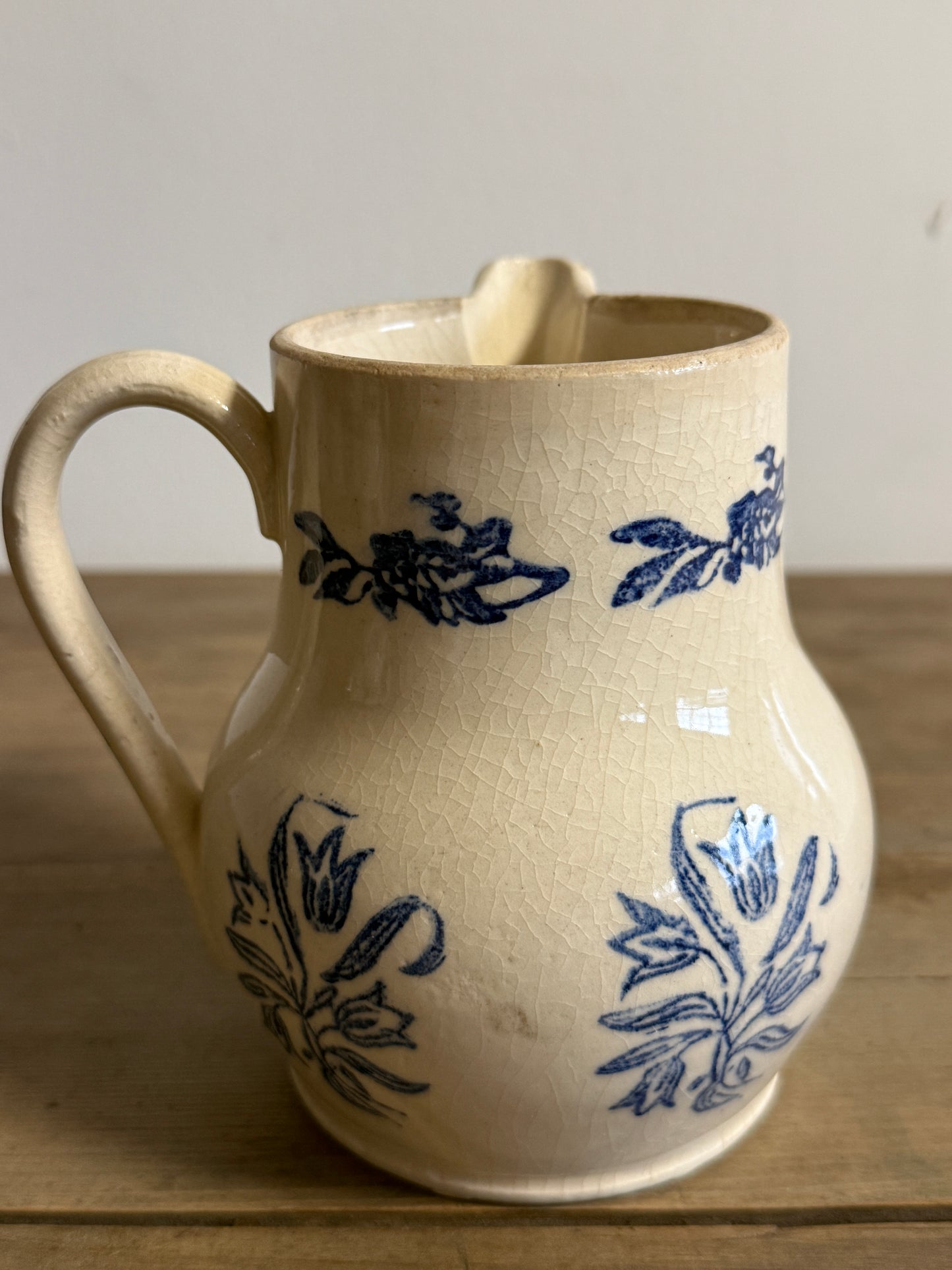 Saint Uze French Blue Transferware/Stoneware Pitcher