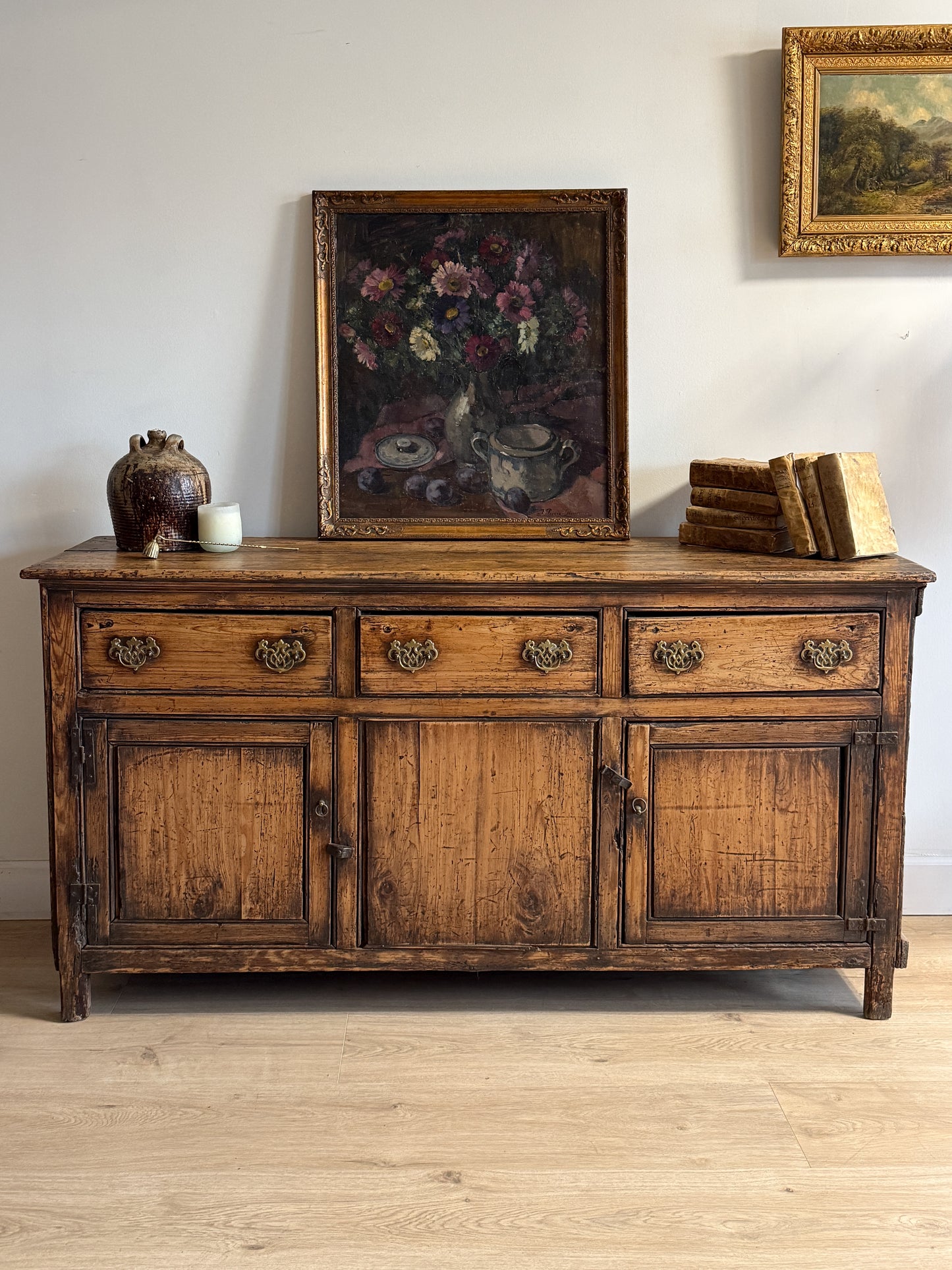 Antique English Pine Stained Sideboard