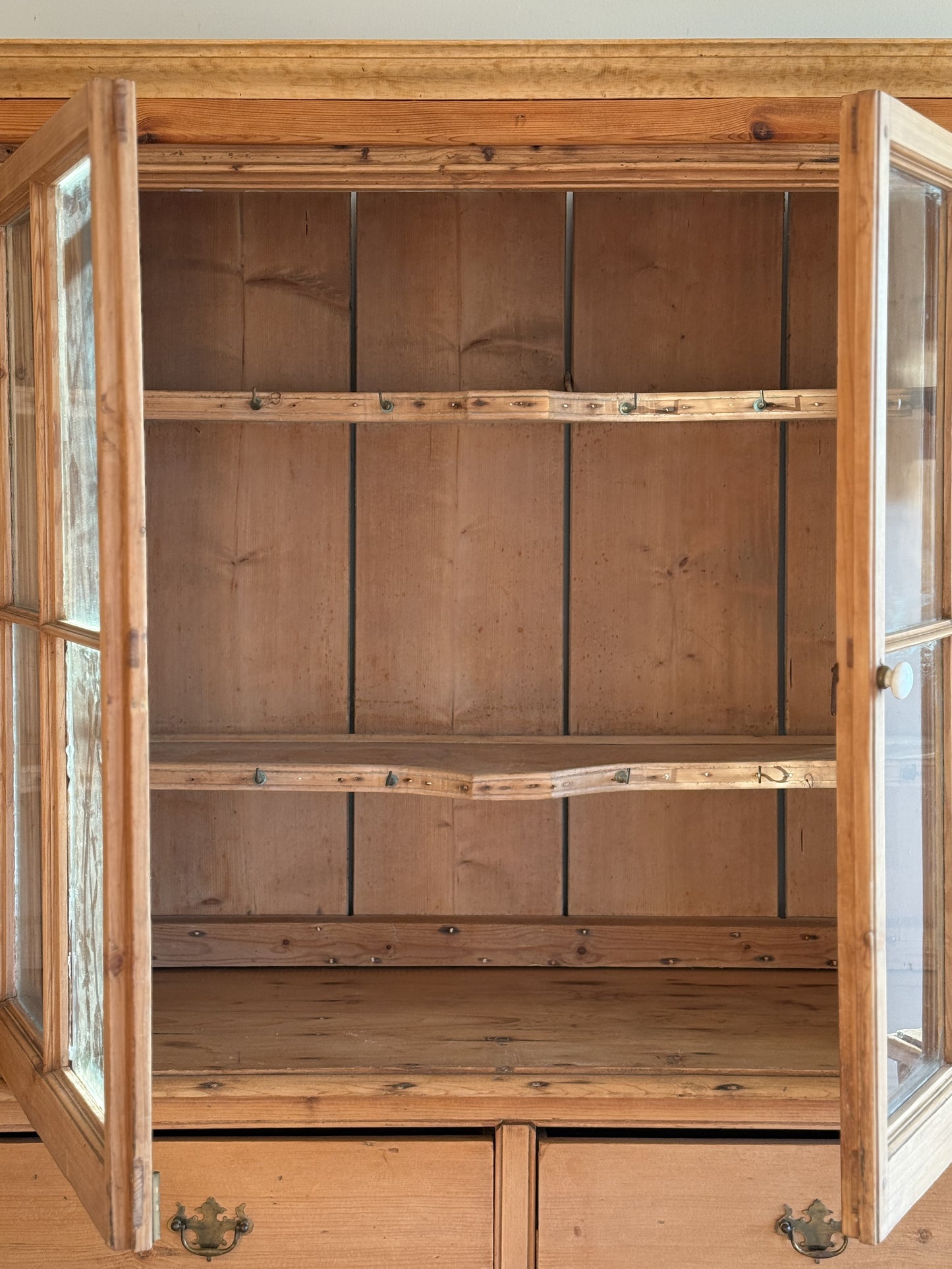 Antique English Pine Hutch with Glass Upper