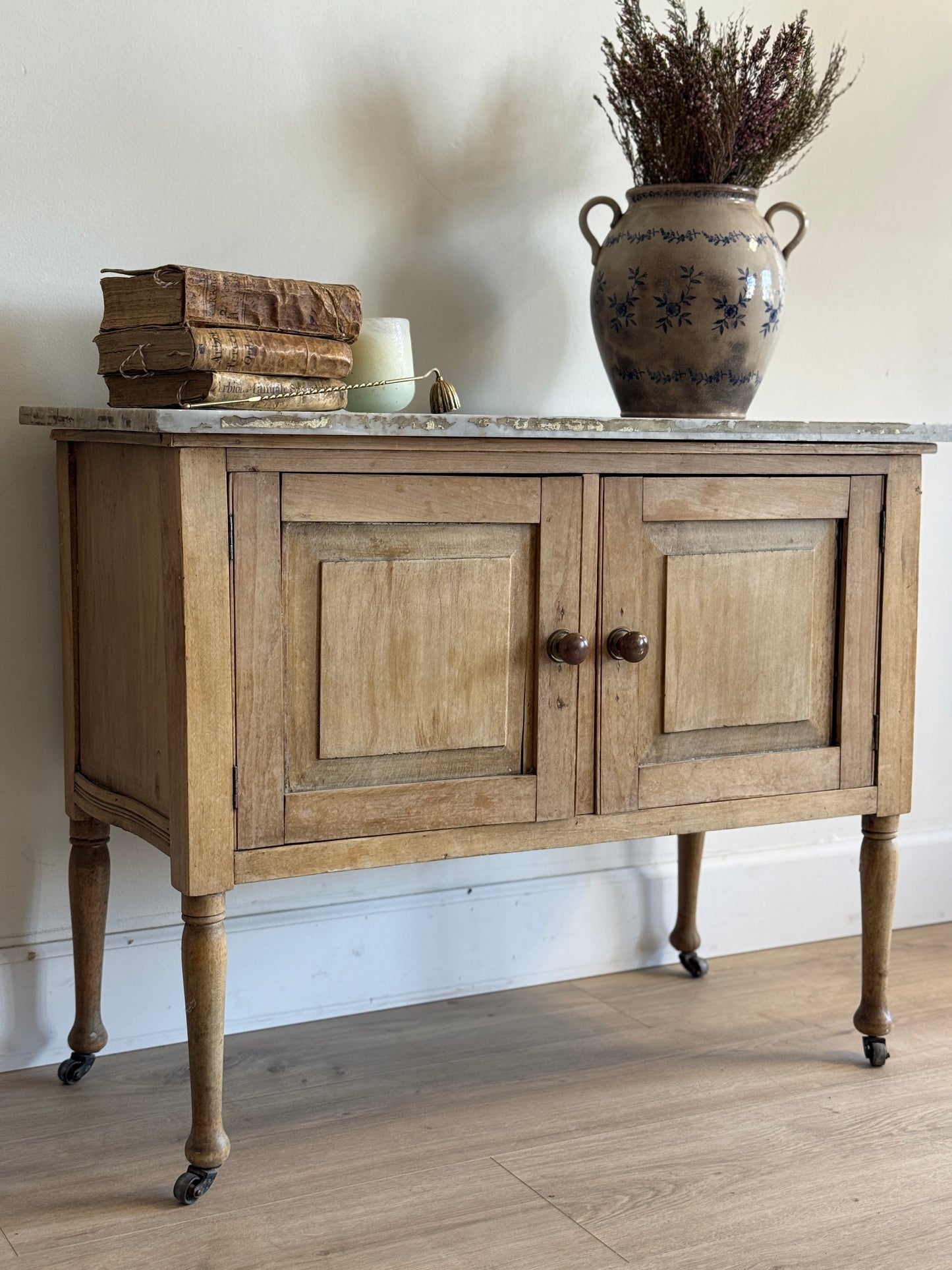 Antique English Pine & Marble Sideboard