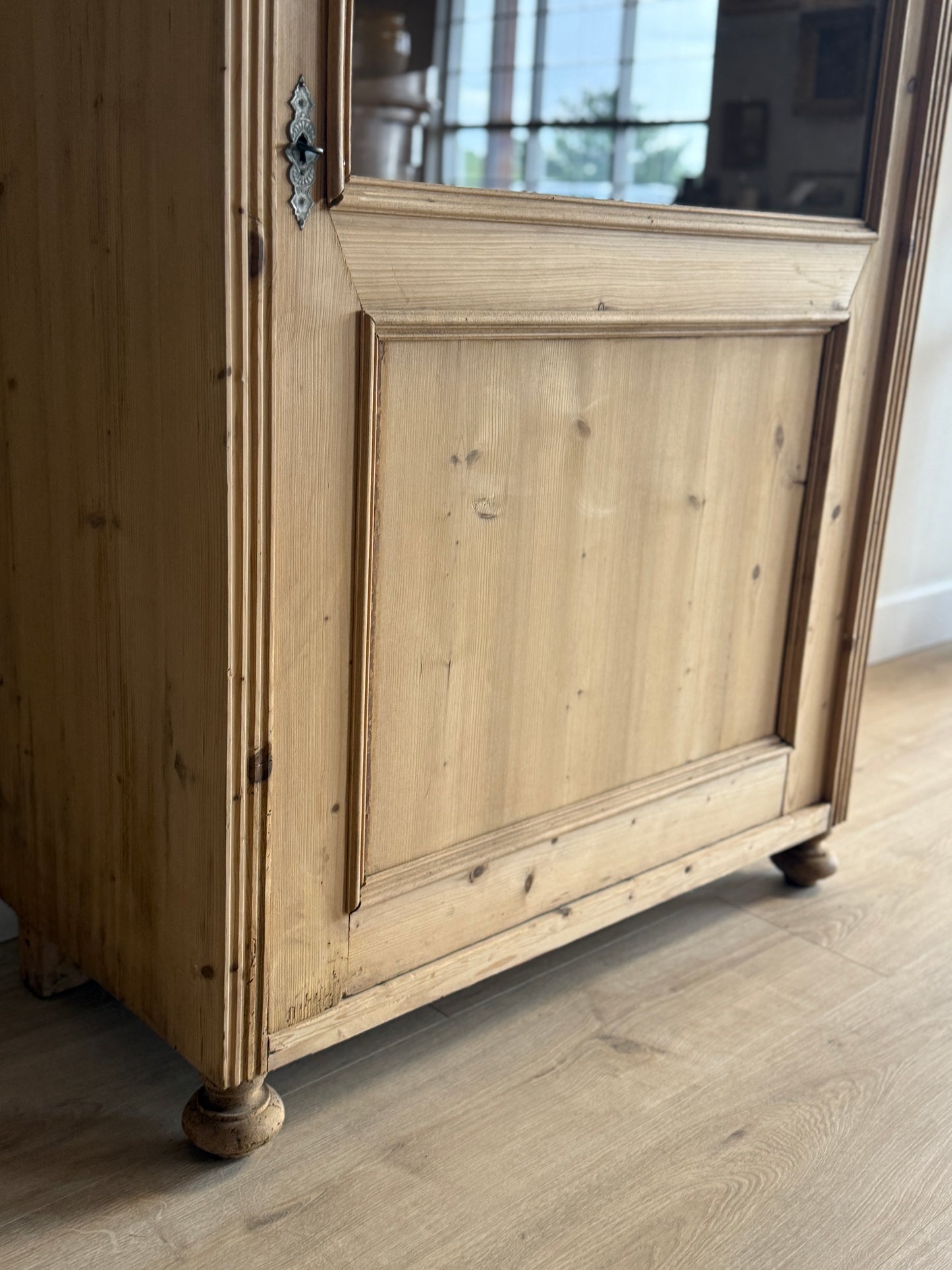 Antique English Glass & Pine Hutch