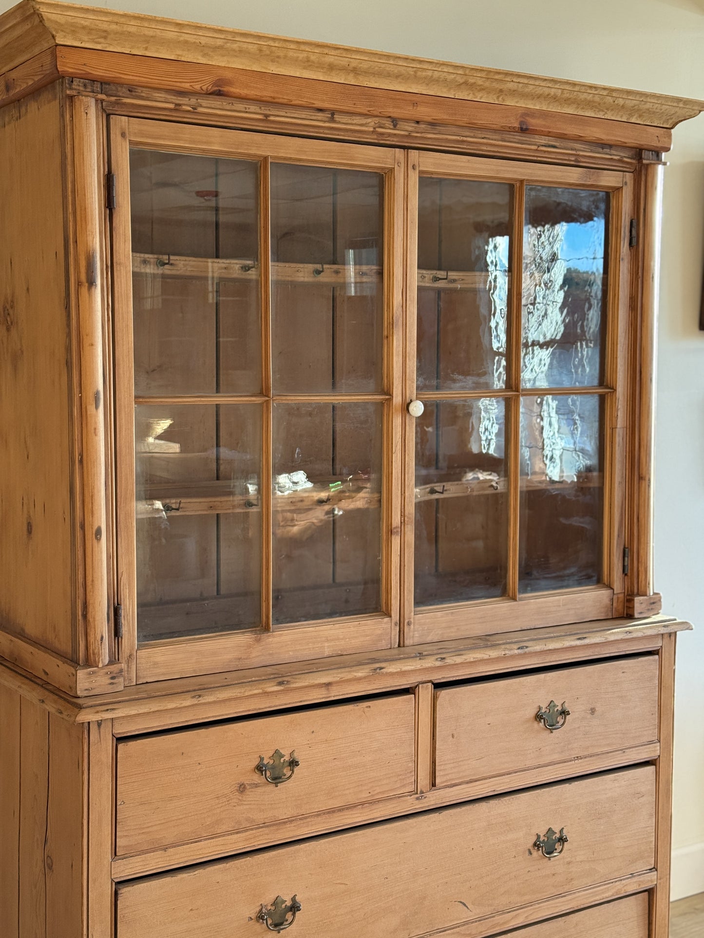 Antique English Pine Hutch with Glass Upper