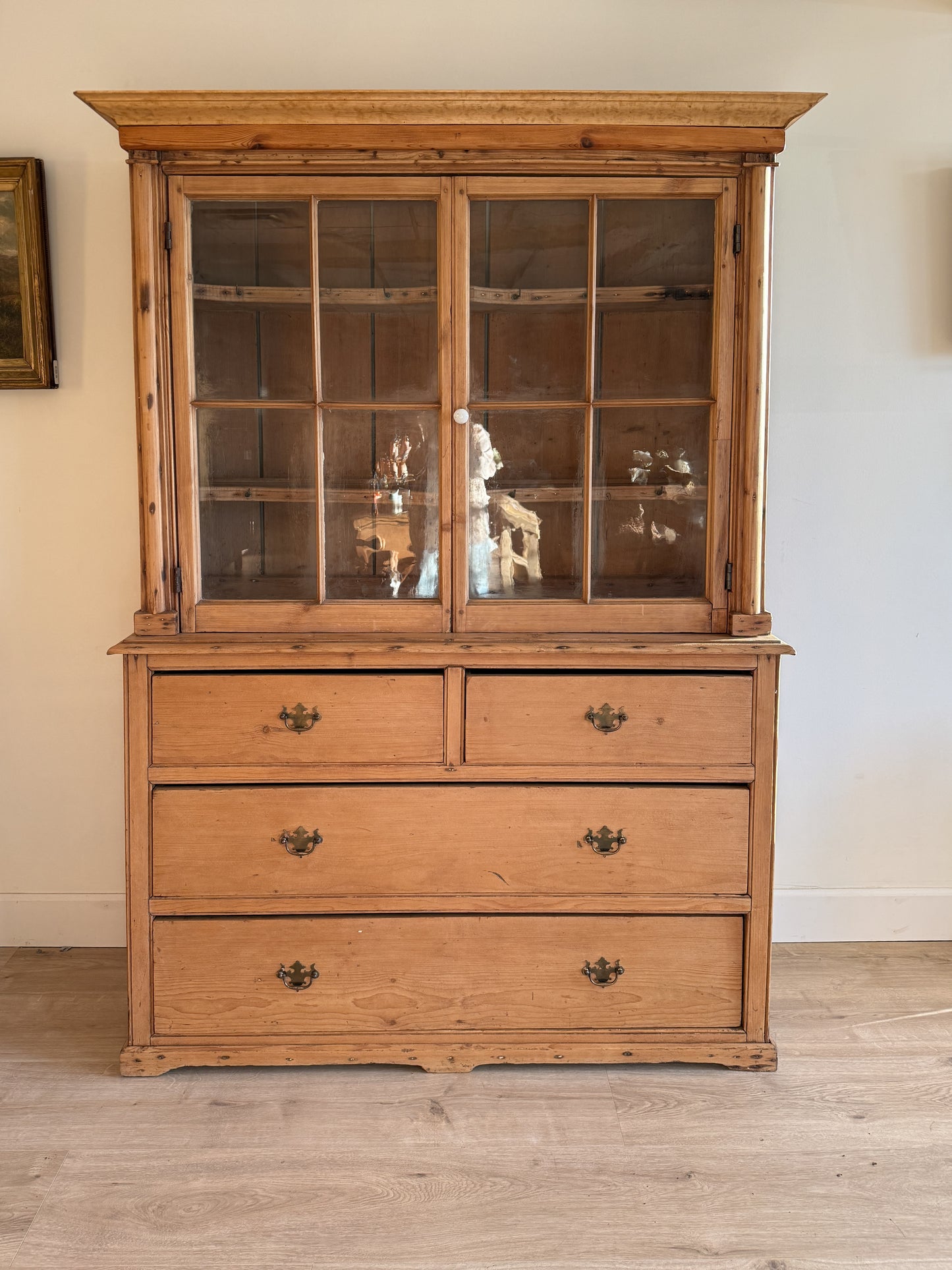 Antique English Pine Hutch with Glass Upper