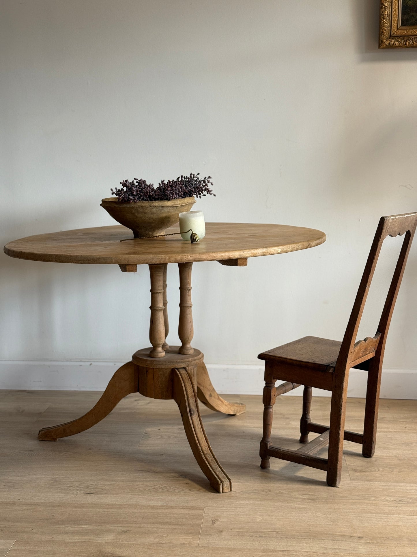 Antique English Pine Round Dining Table
