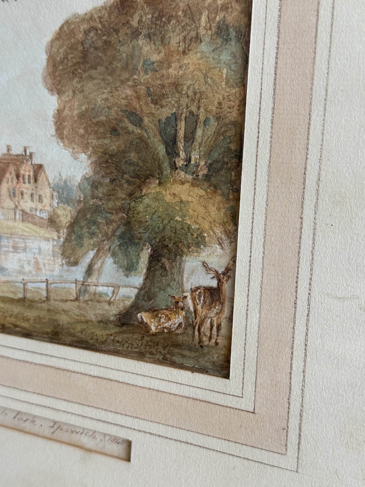 Antique English Watercolor Painting, Christchurch Park in Ipswich