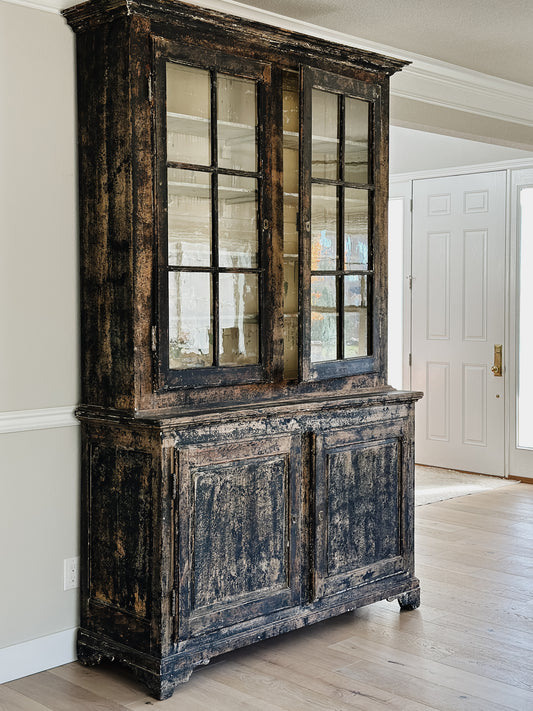 Antique Black Painted French Hutch