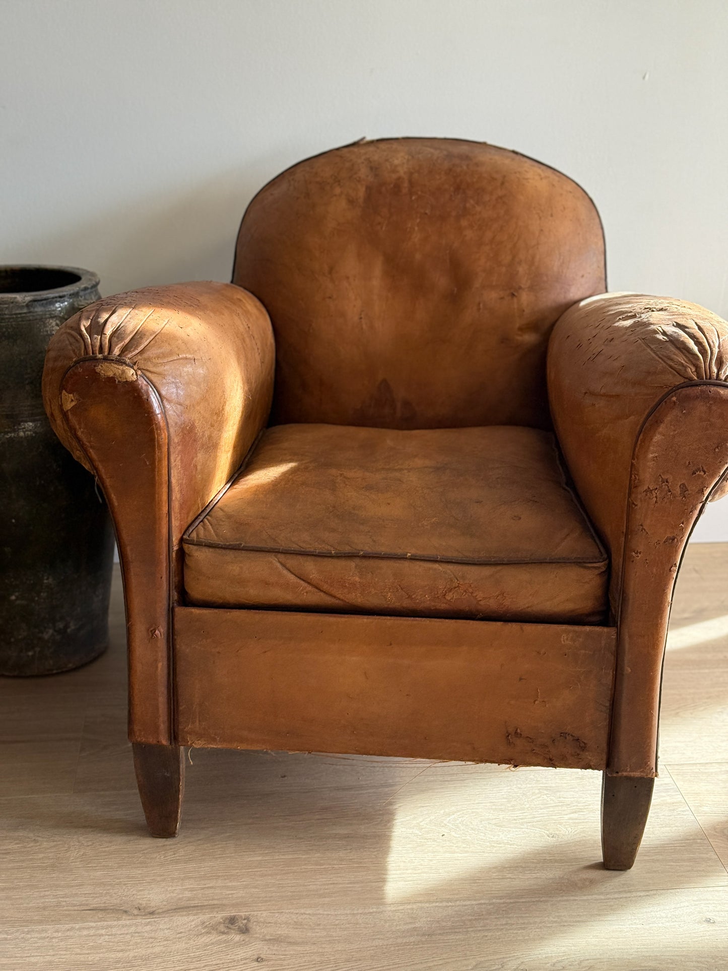 Antique Pair French Leather Chairs