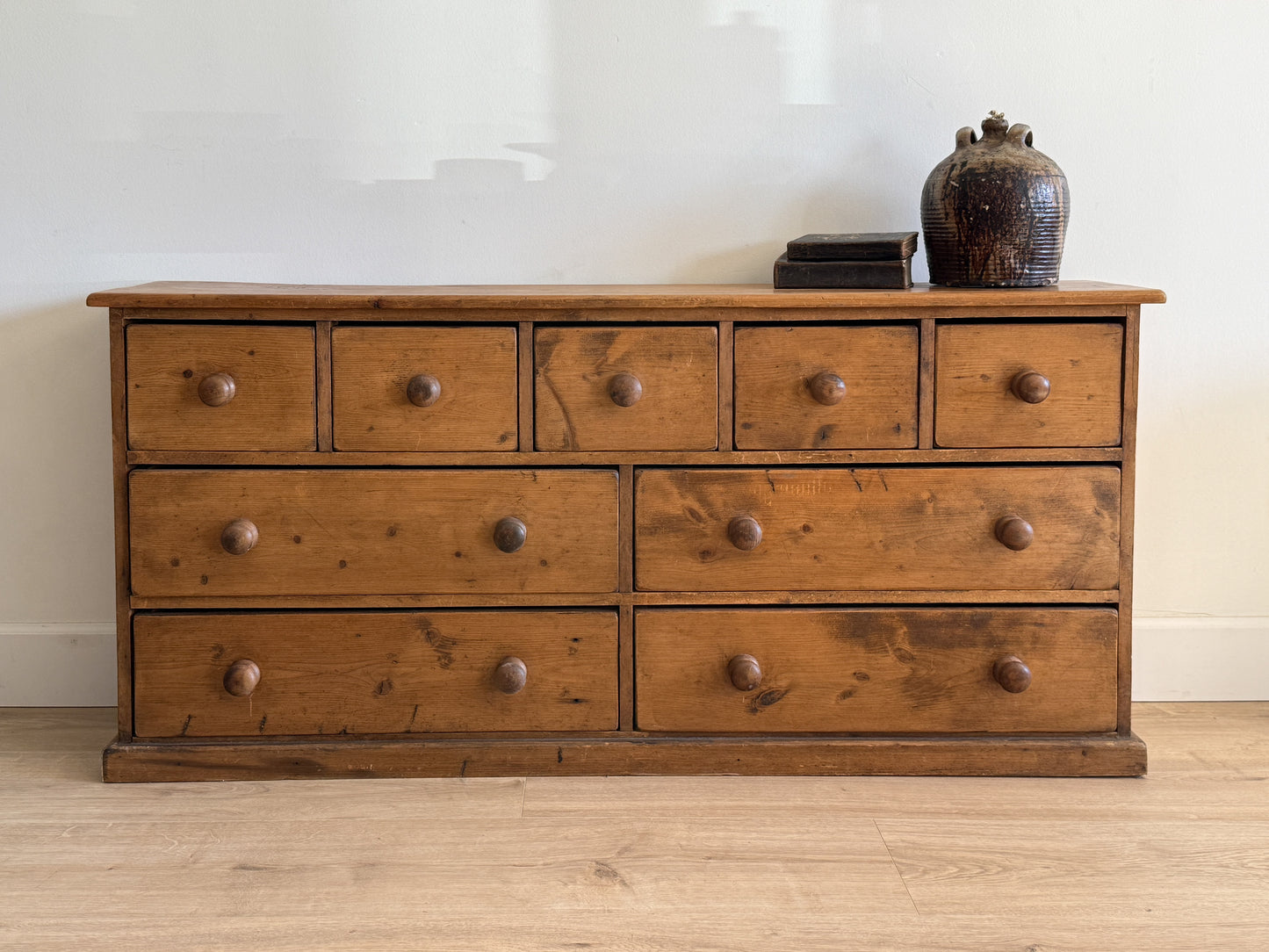 Antique English Pine Bank of Drawers/Sideboard