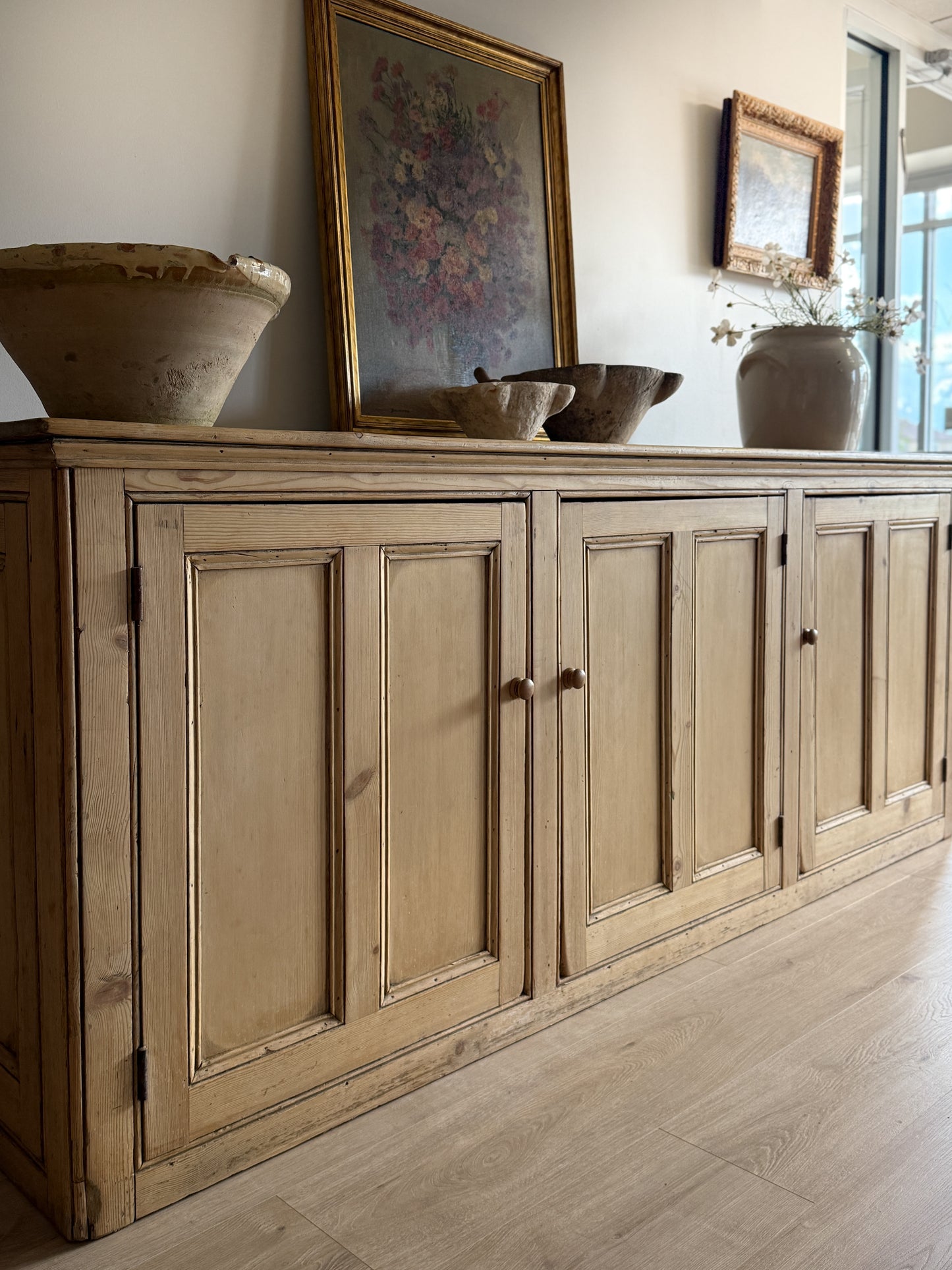Monumental Antique English Pine Sideboard
