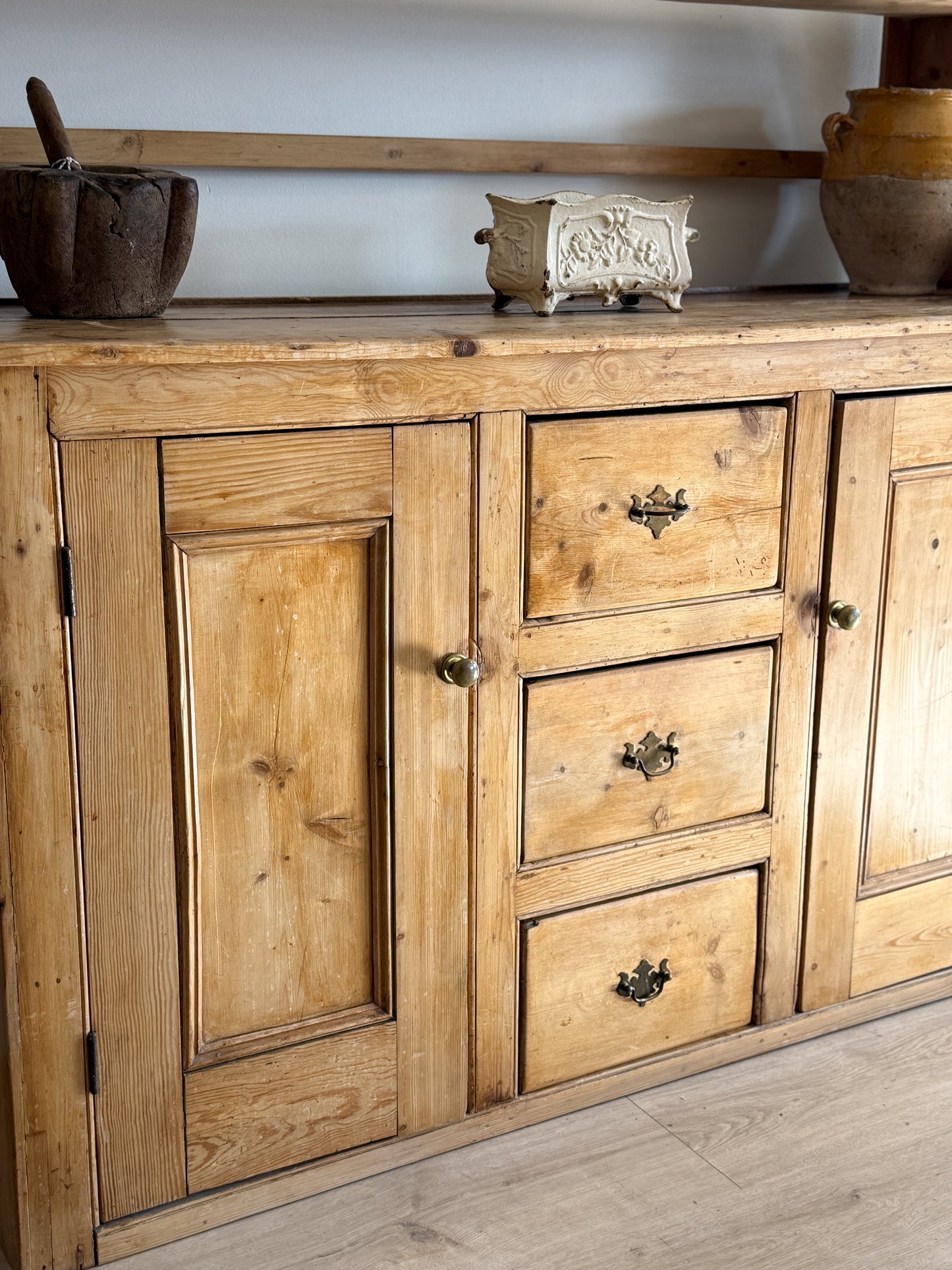 Antique English Pine Stepback Hutch