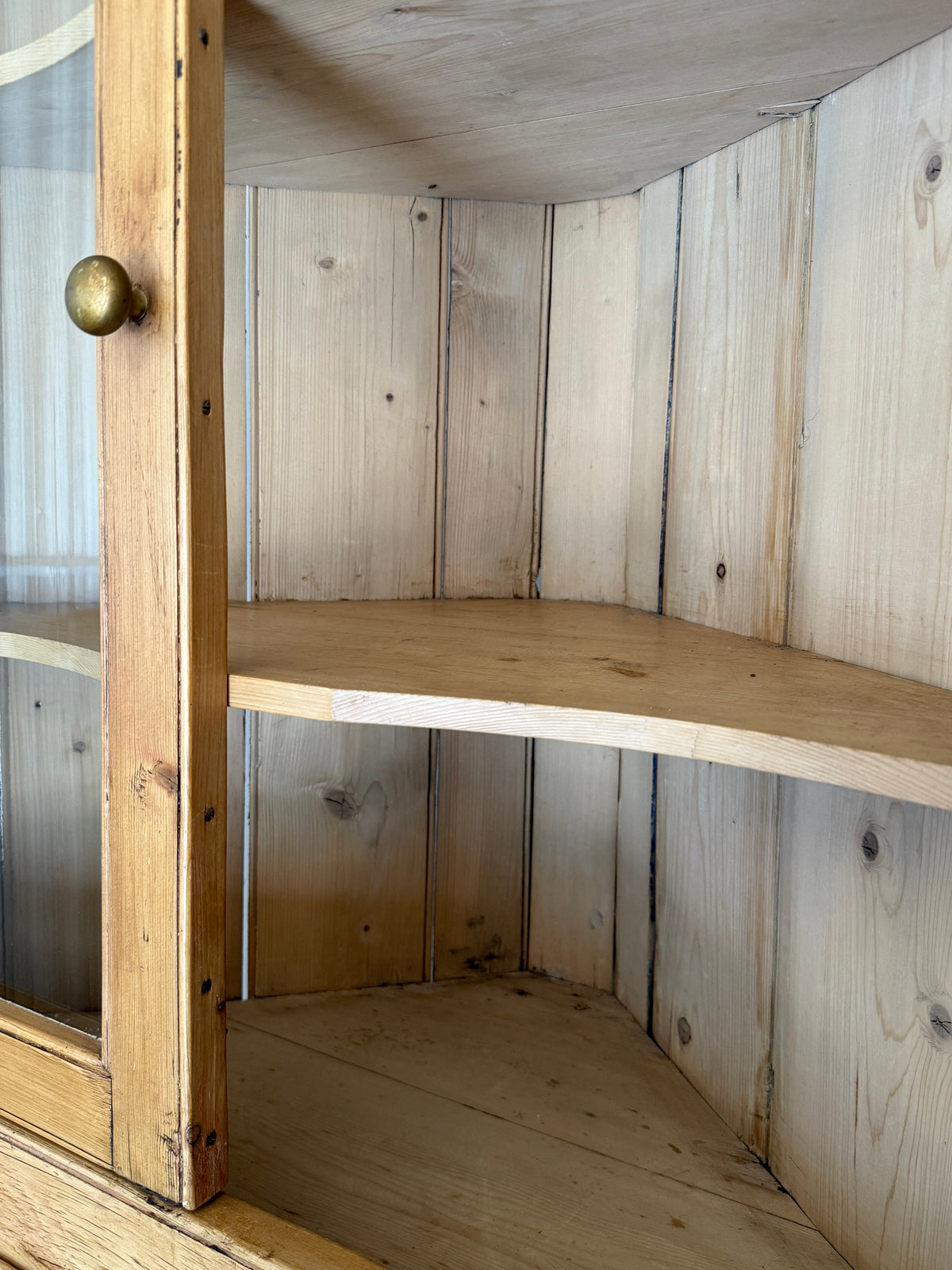 Antique English Glazed Pine Corner Cupboard