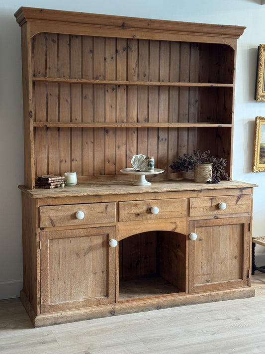 Antique English Pine Stepback Hutch with Kennel