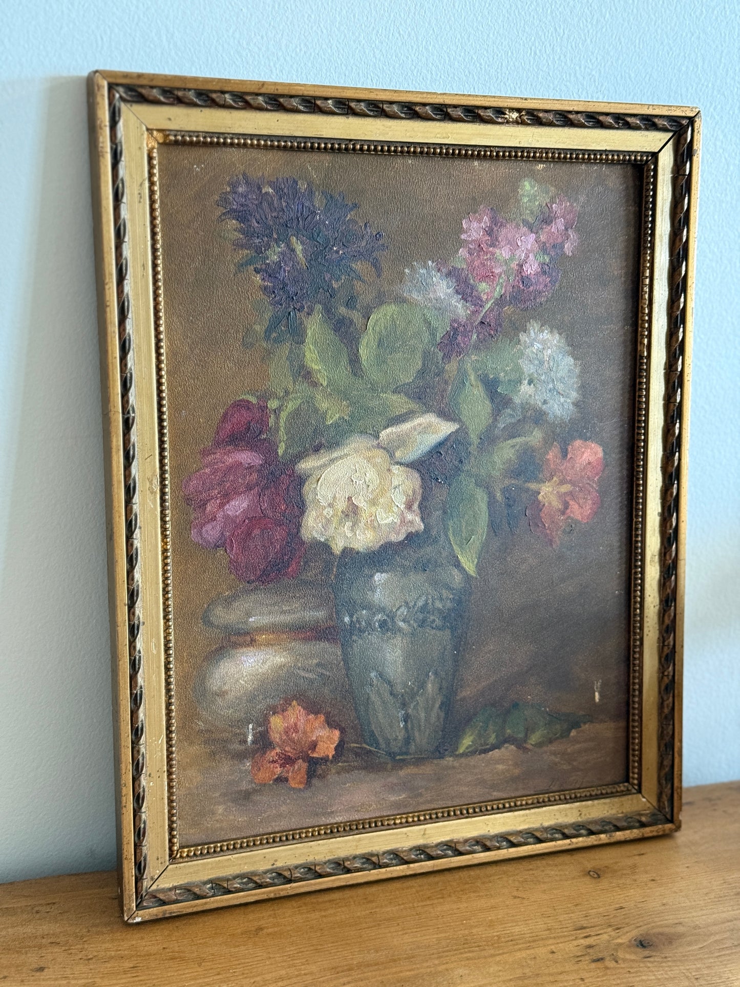 Antique English Oil Painting, Floral