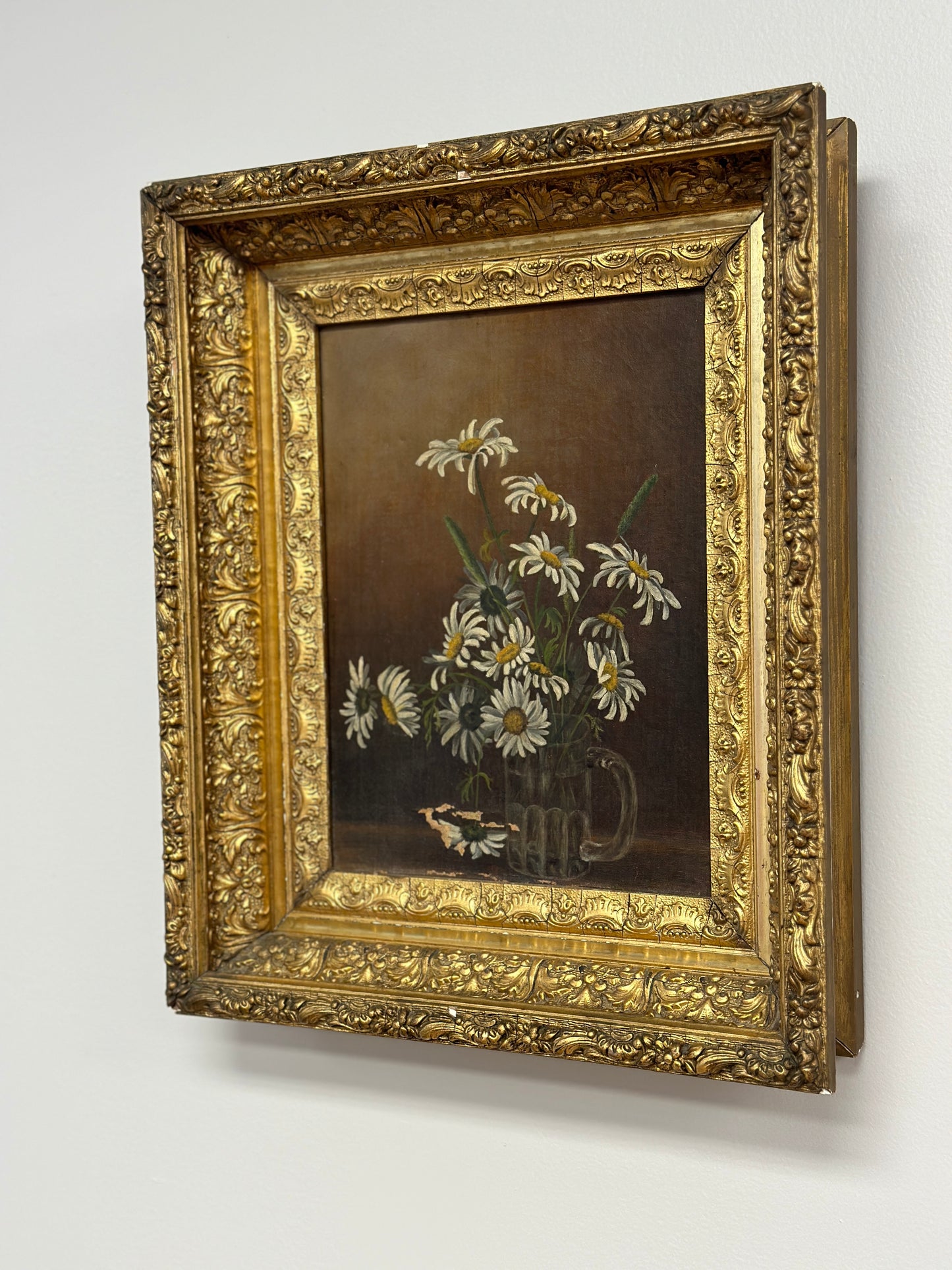 Original Antique Oil Painting, Moody Florals