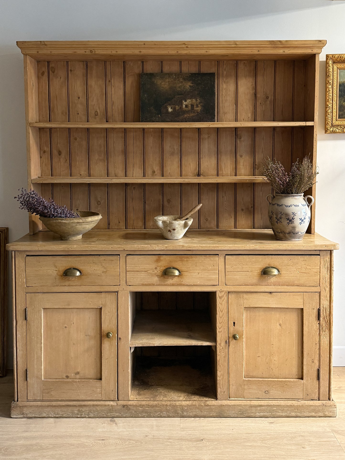 Antique English Pine Stepback Hutch