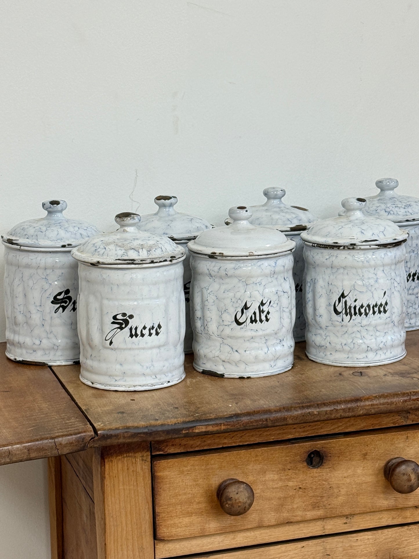 Antique French Enamelware Canisters