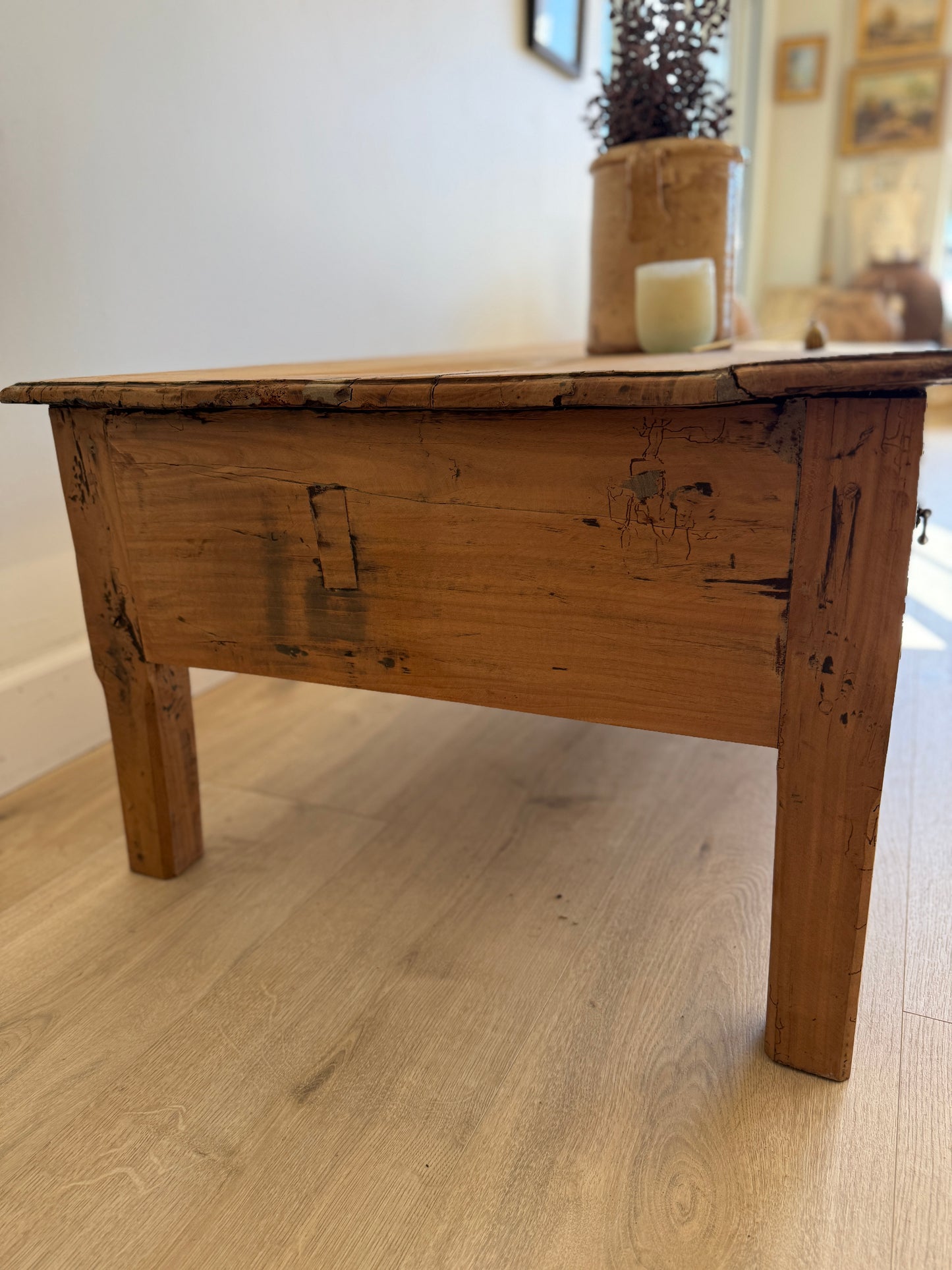 Antique French Coffee Table with Two Drawers