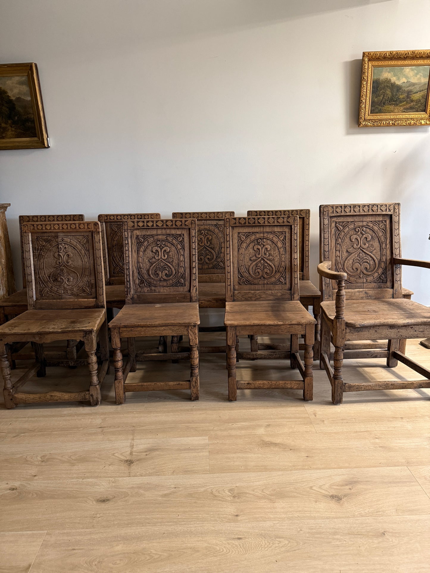 Set of 9 18th/19th c. English Oak Wainscot Chairs