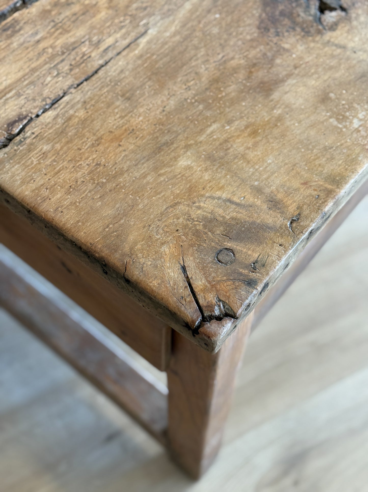 Antique French Elm & Fruitwood Base Work Table
