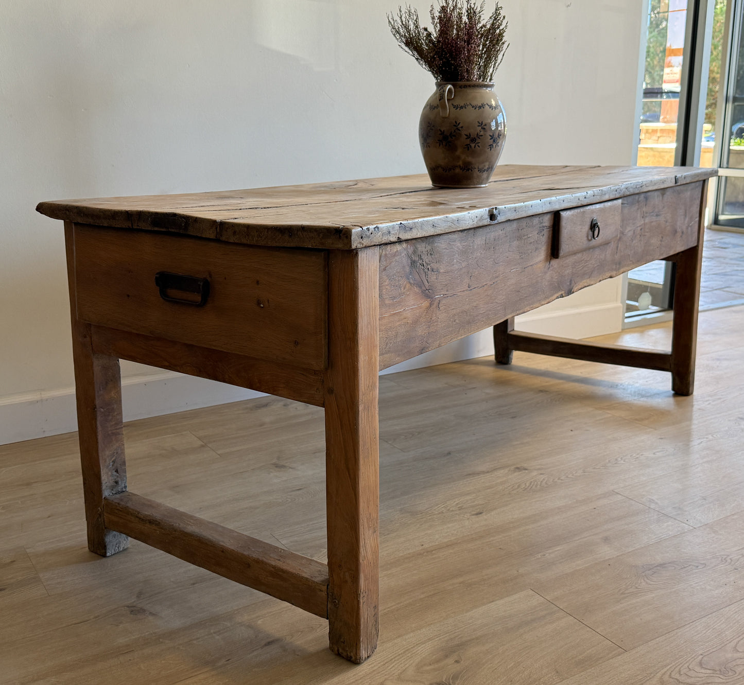 Antique French Elm & Fruitwood Base Work Table
