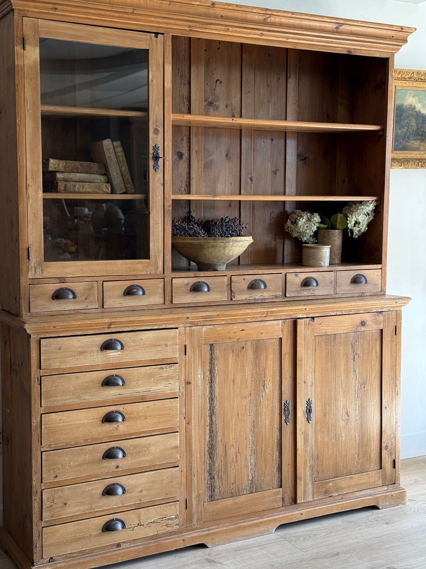 Antique English Pine Stepback Hutch