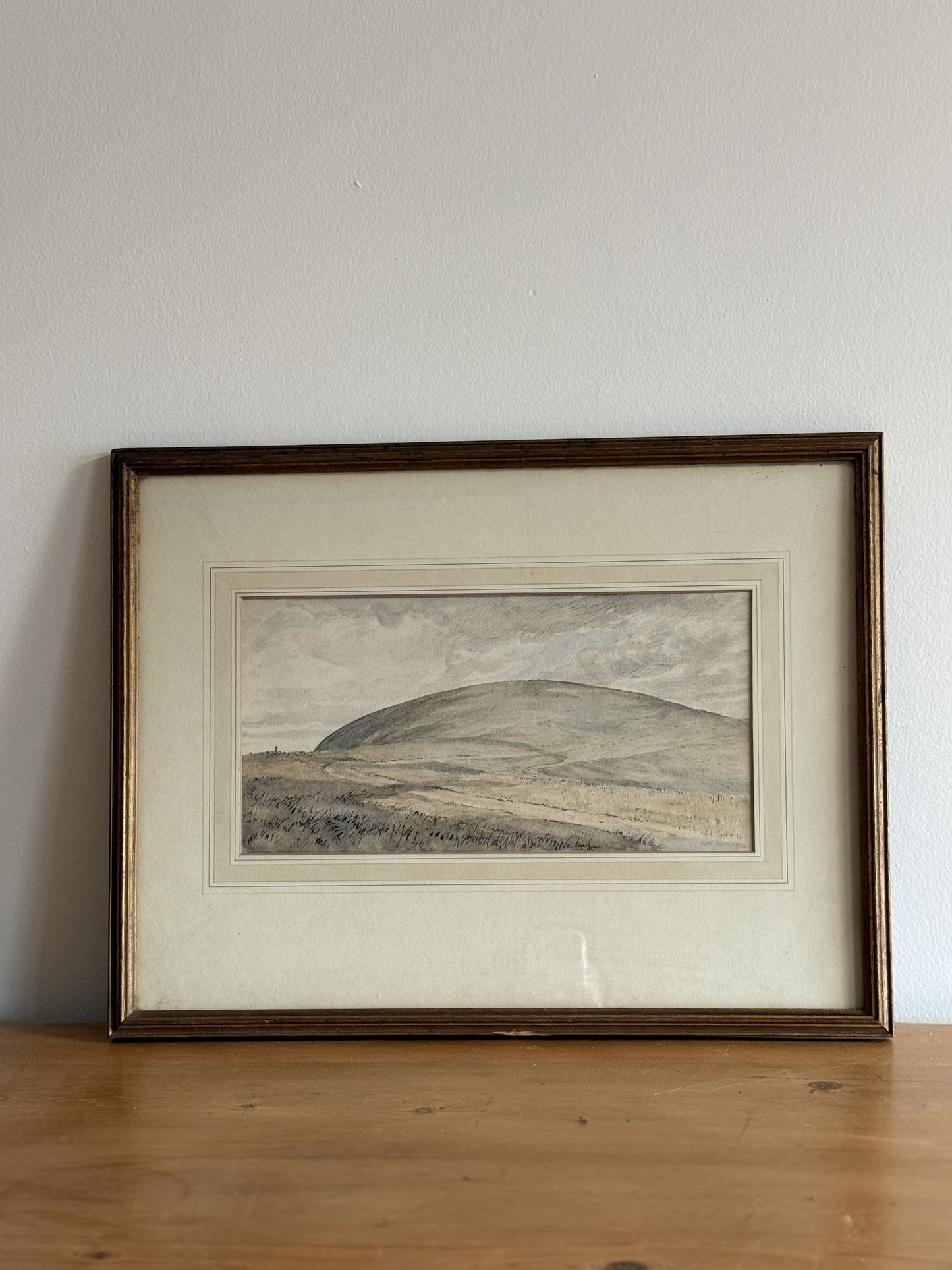 Antique English Watercolor Painting, Country Hill