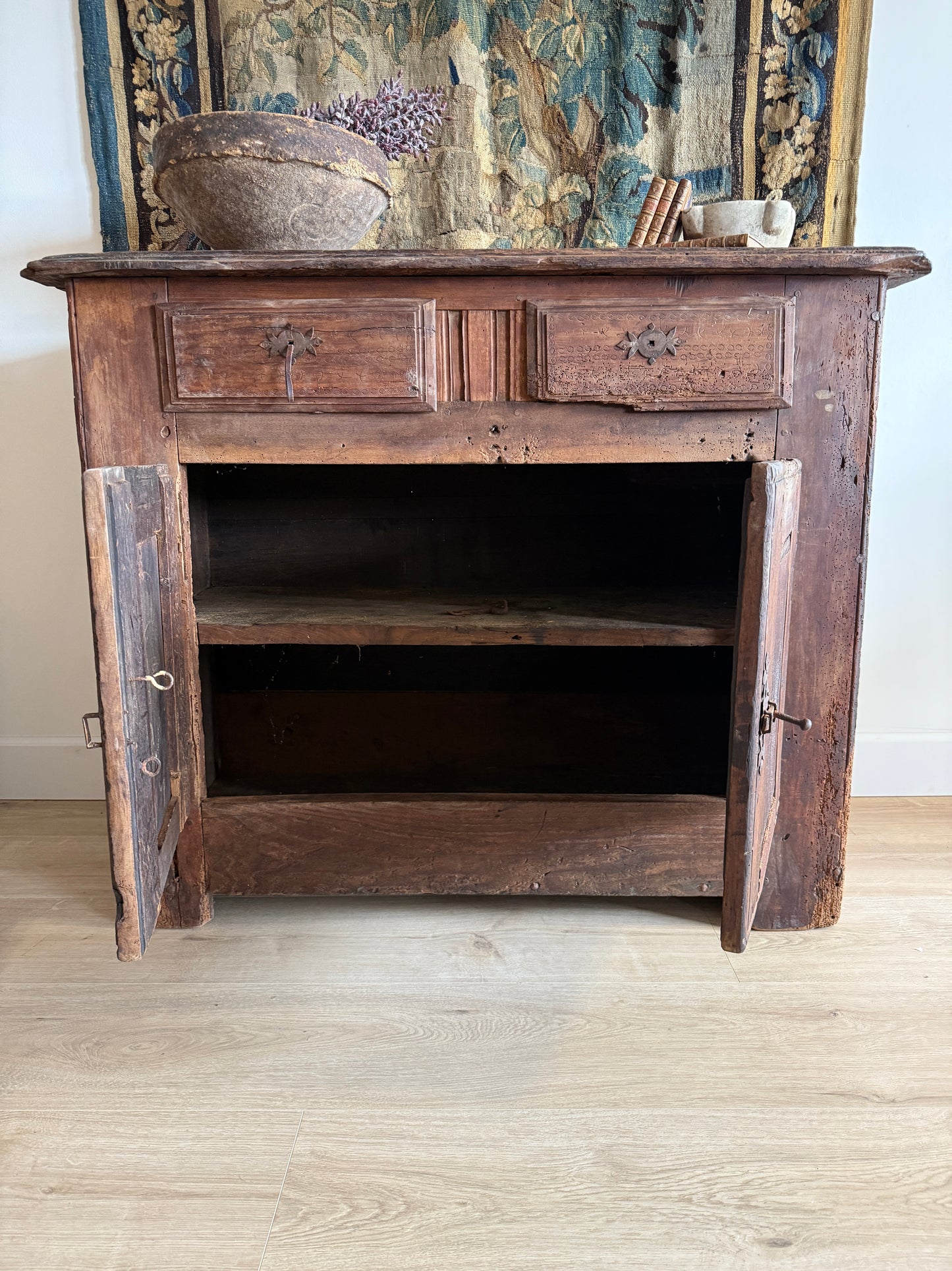 17th Century French Chestnut Sideboard with Leather Pulls