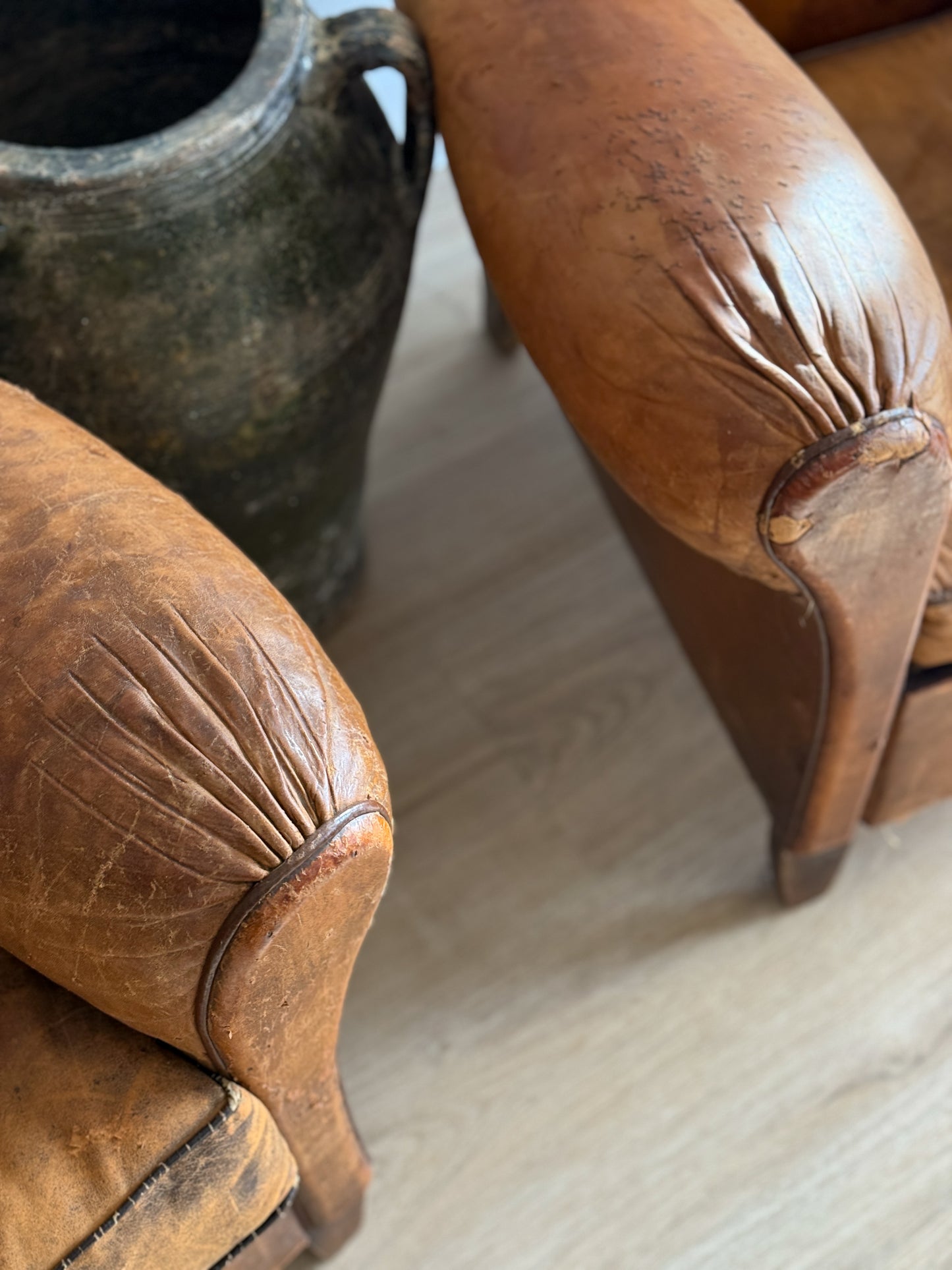 Antique Pair French Leather Chairs