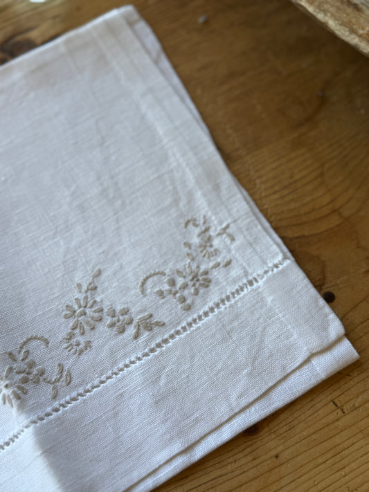 Antique Hand Embroidered Irish Linen Tea Cloth