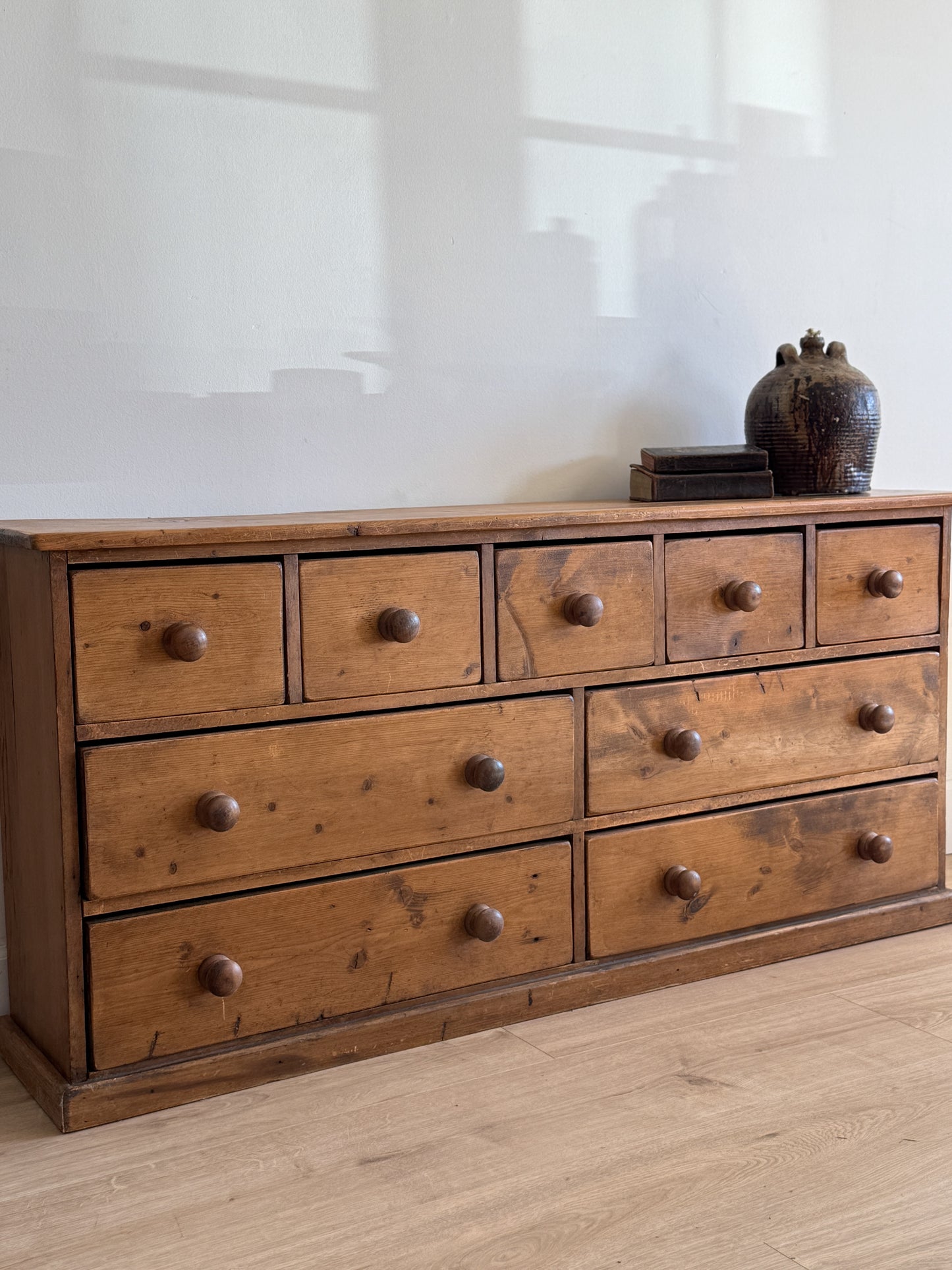 Antique English Pine Bank of Drawers/Sideboard