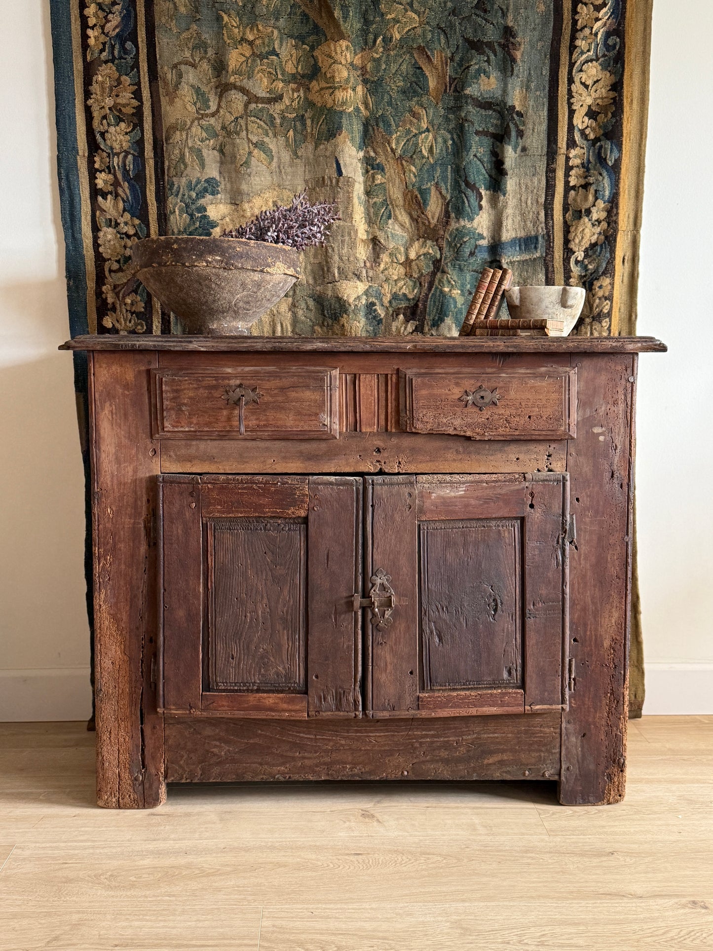 17th Century French Chestnut Sideboard with Leather Pulls