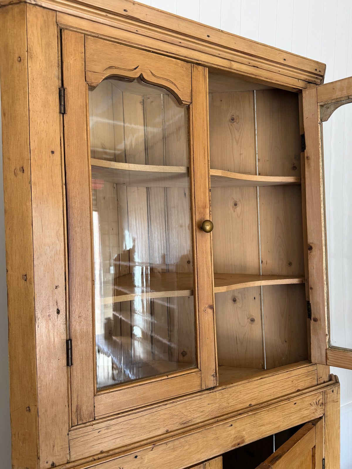 Antique English Glazed Pine Corner Cupboard