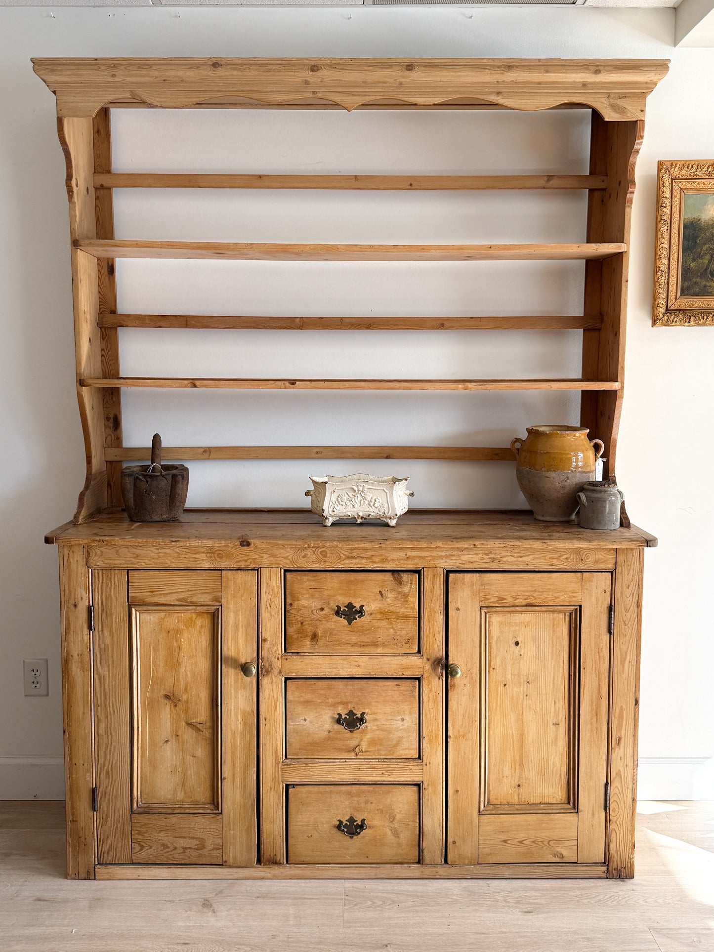 Antique English Pine Stepback Hutch