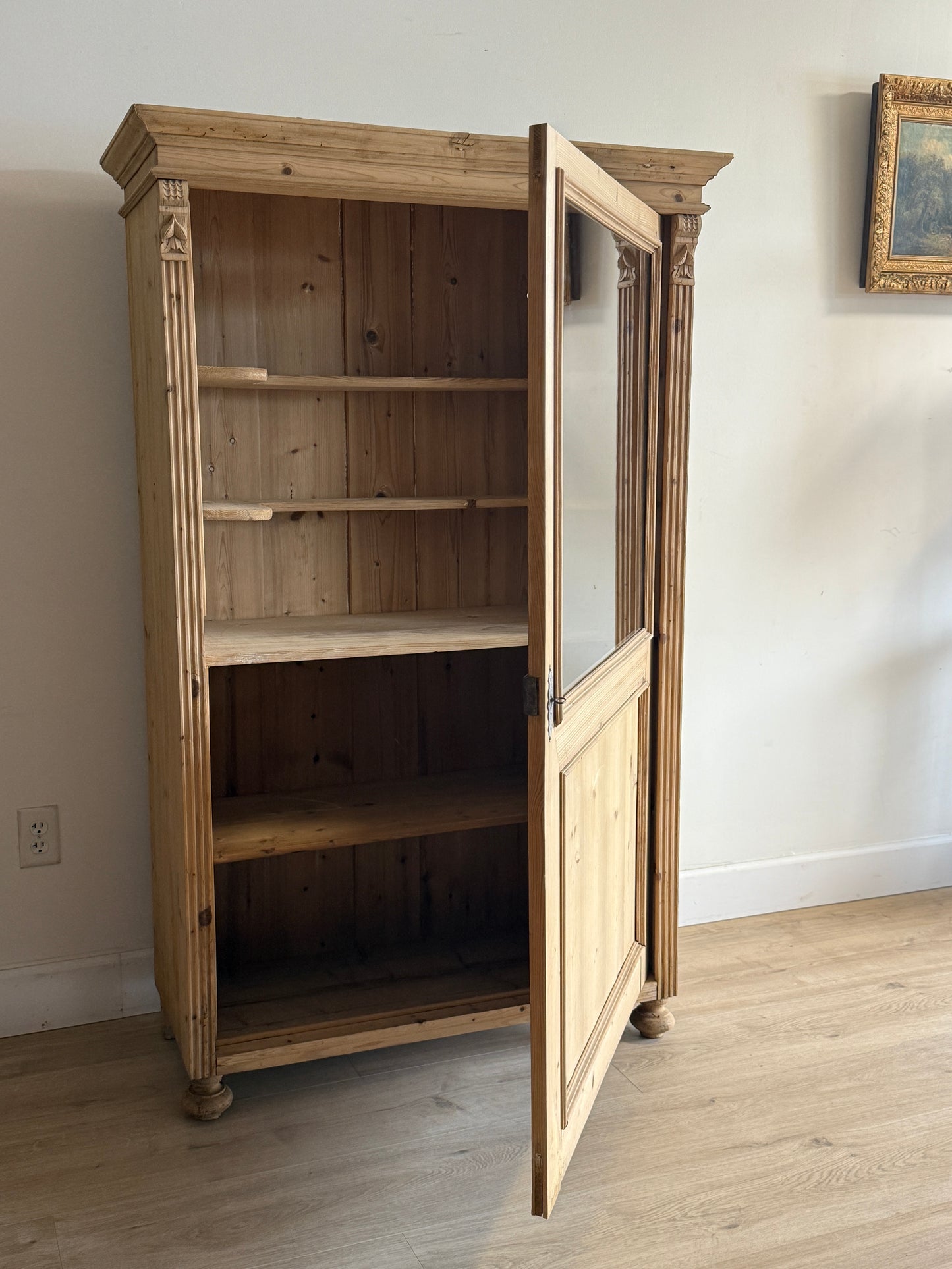 Antique English Glass & Pine Hutch