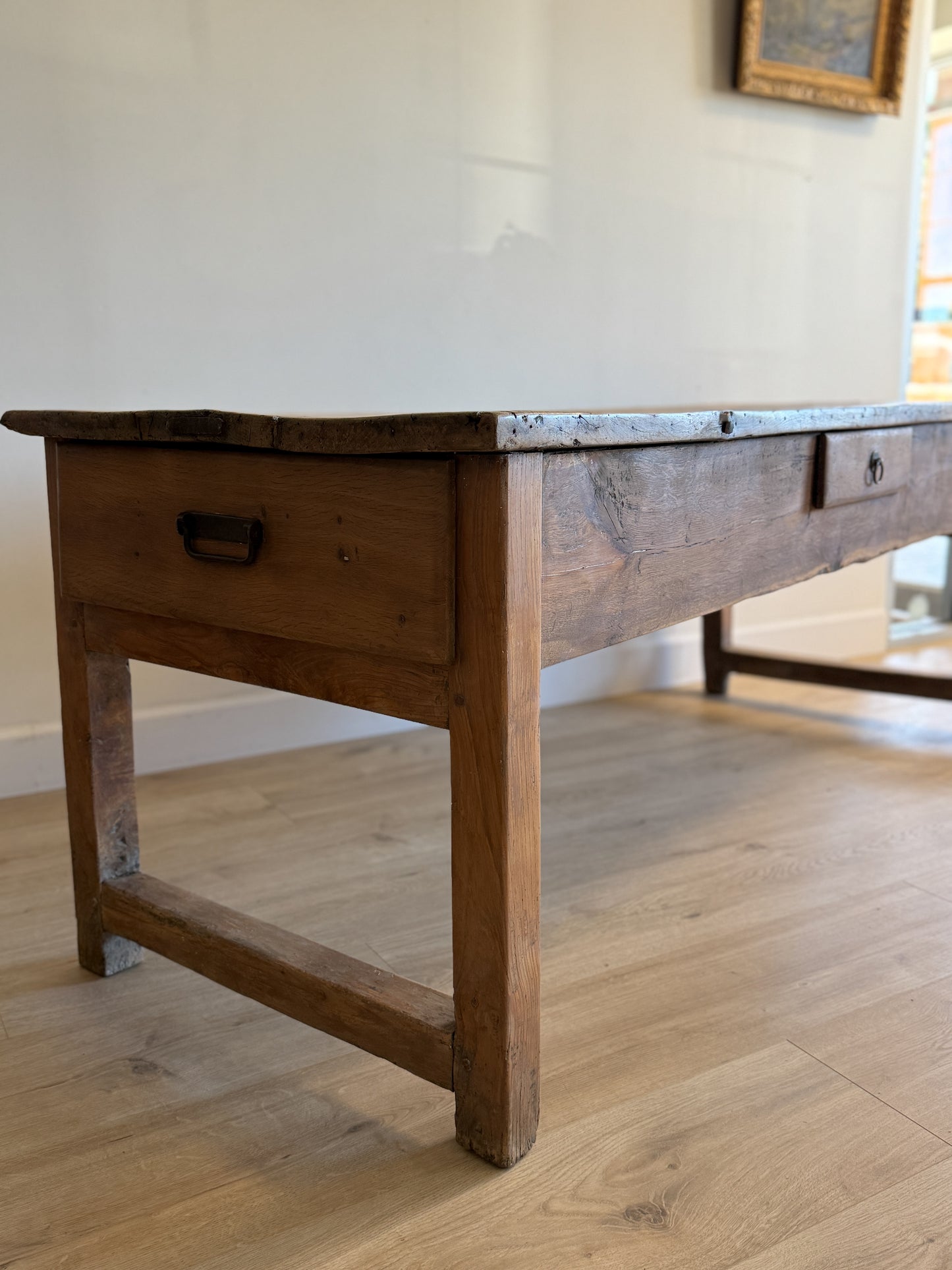 Antique French Elm & Fruitwood Base Work Table