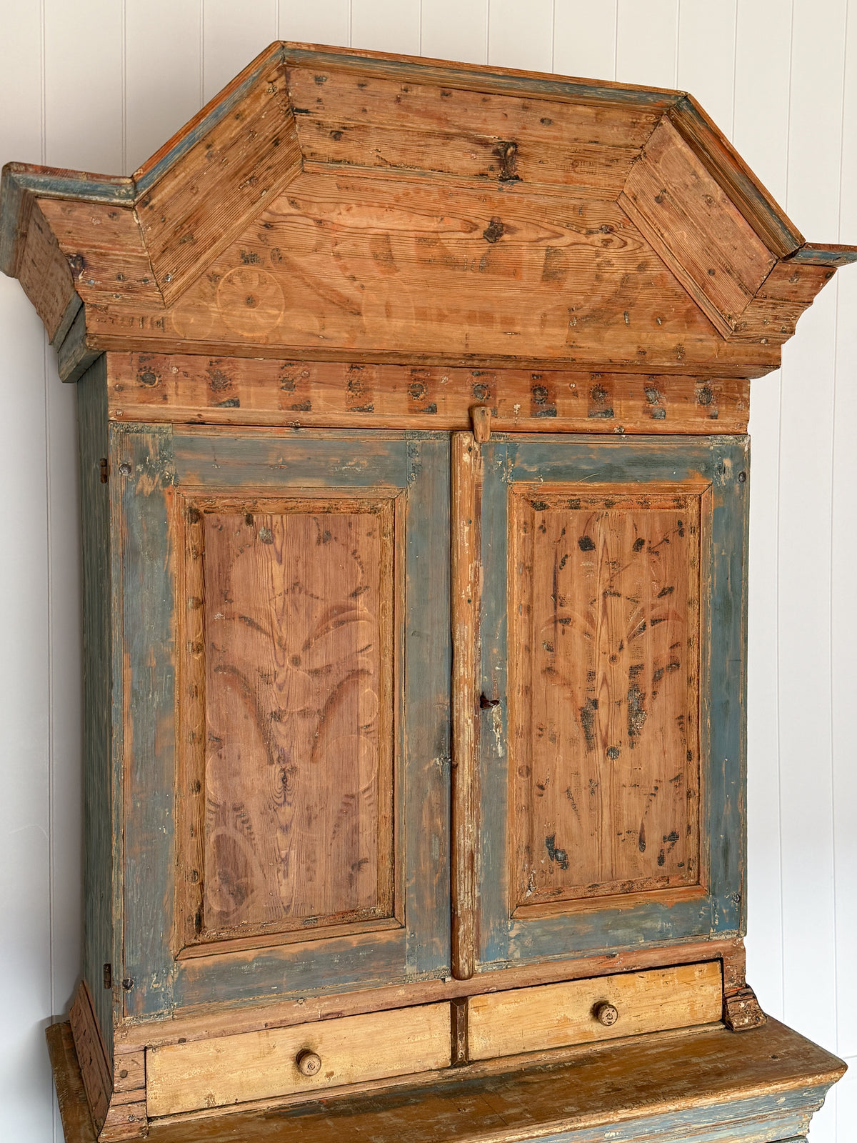 Antique Swedish Painted Two-Part Cupboard, c.1803