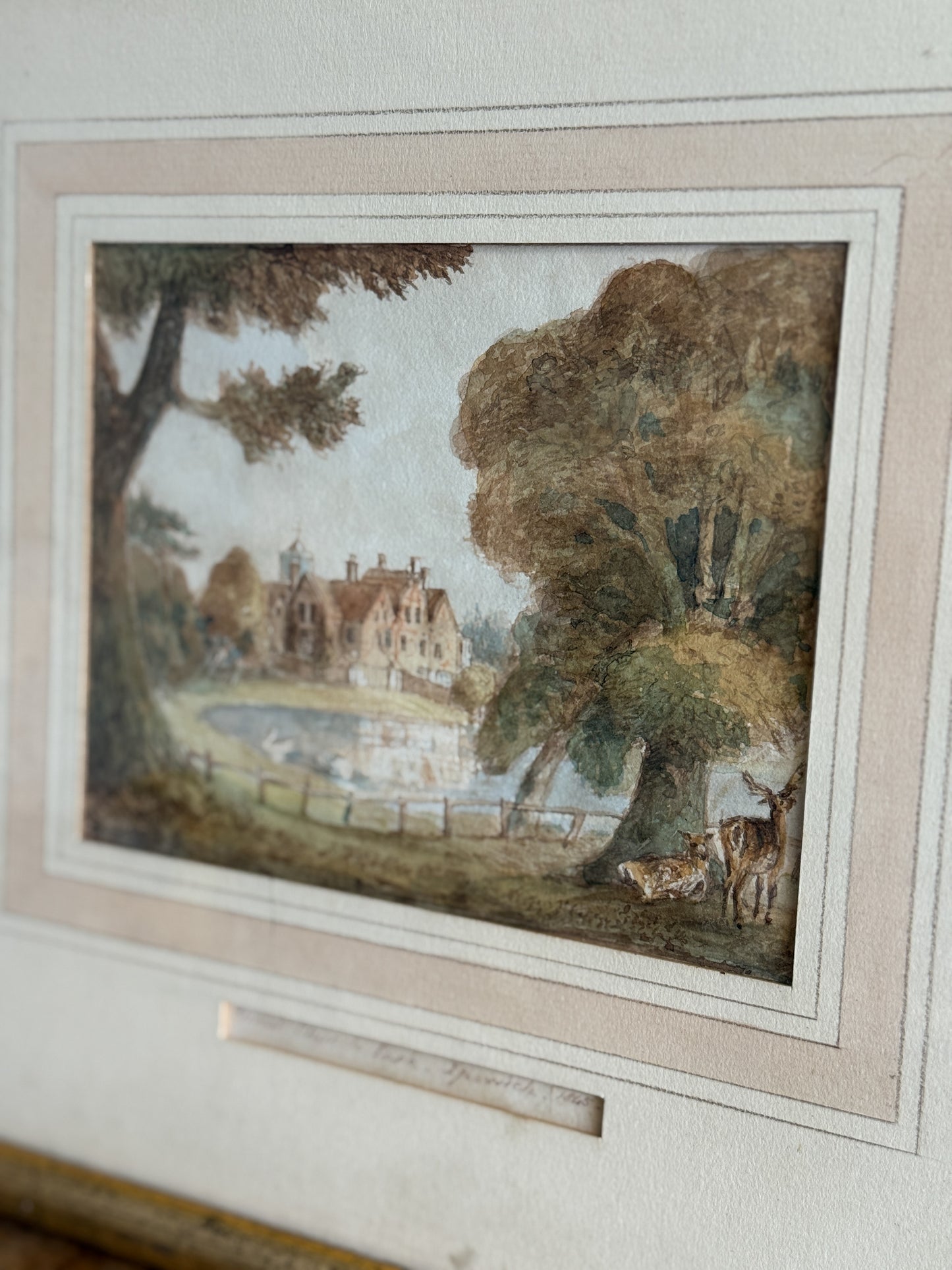 Antique English Watercolor Painting, Christchurch Park in Ipswich
