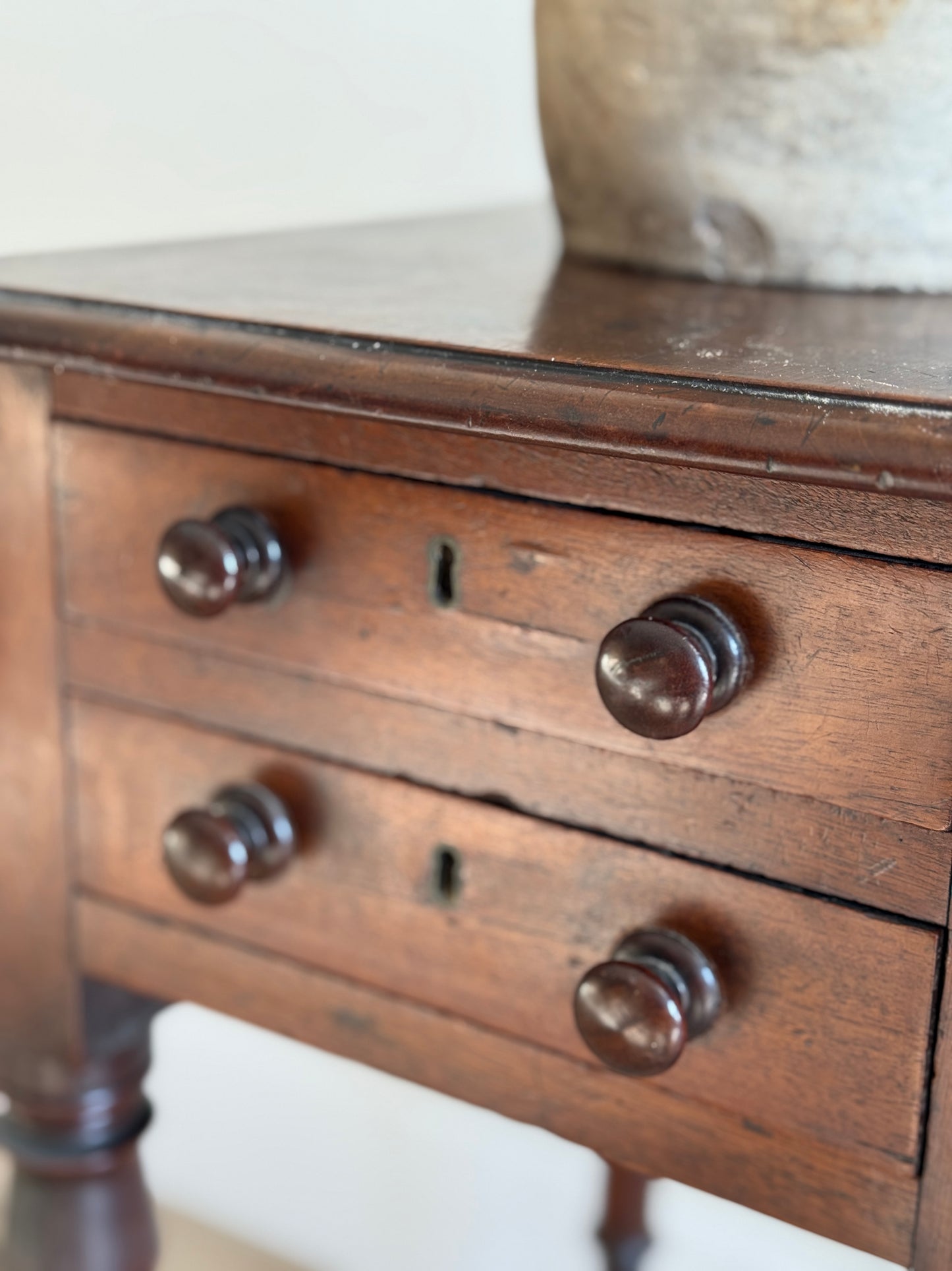 Antique English Drop leaf Side Table with Two Drawers