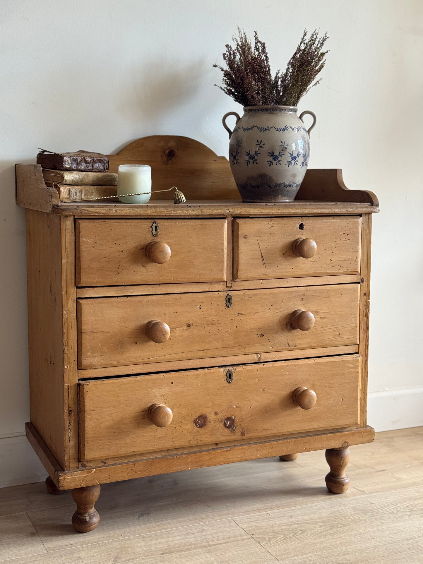 Antique Engish Pine Dresser with Gallery Back