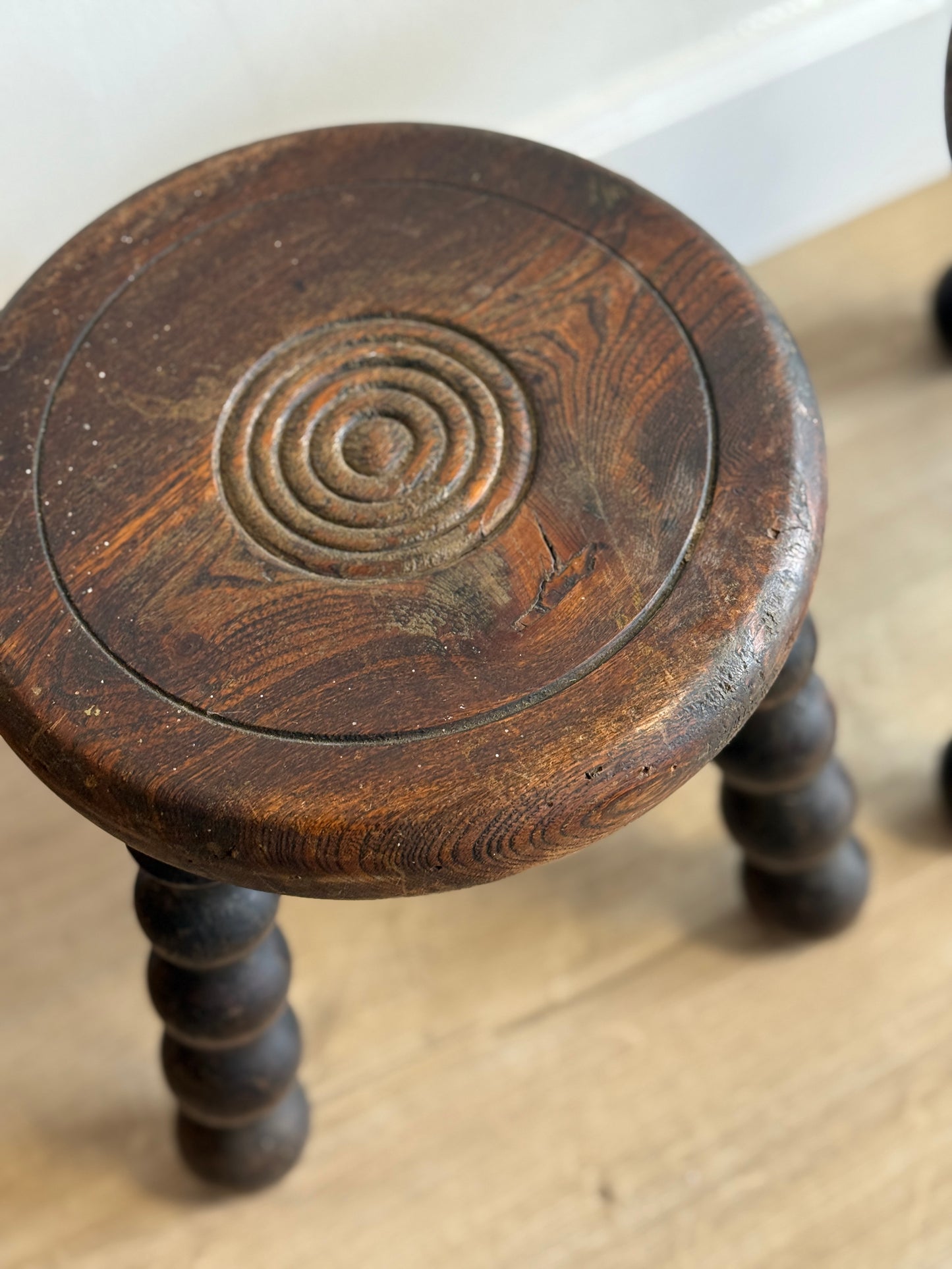 Pair of Two Vintage French Bobbin Stools, Attrib. to Dudouyt
