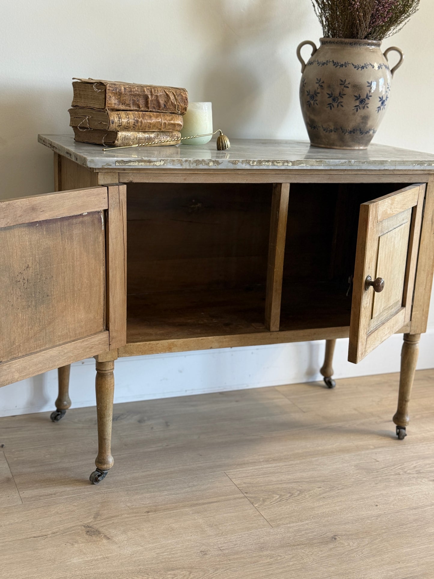 Antique English Pine & Marble Sideboard