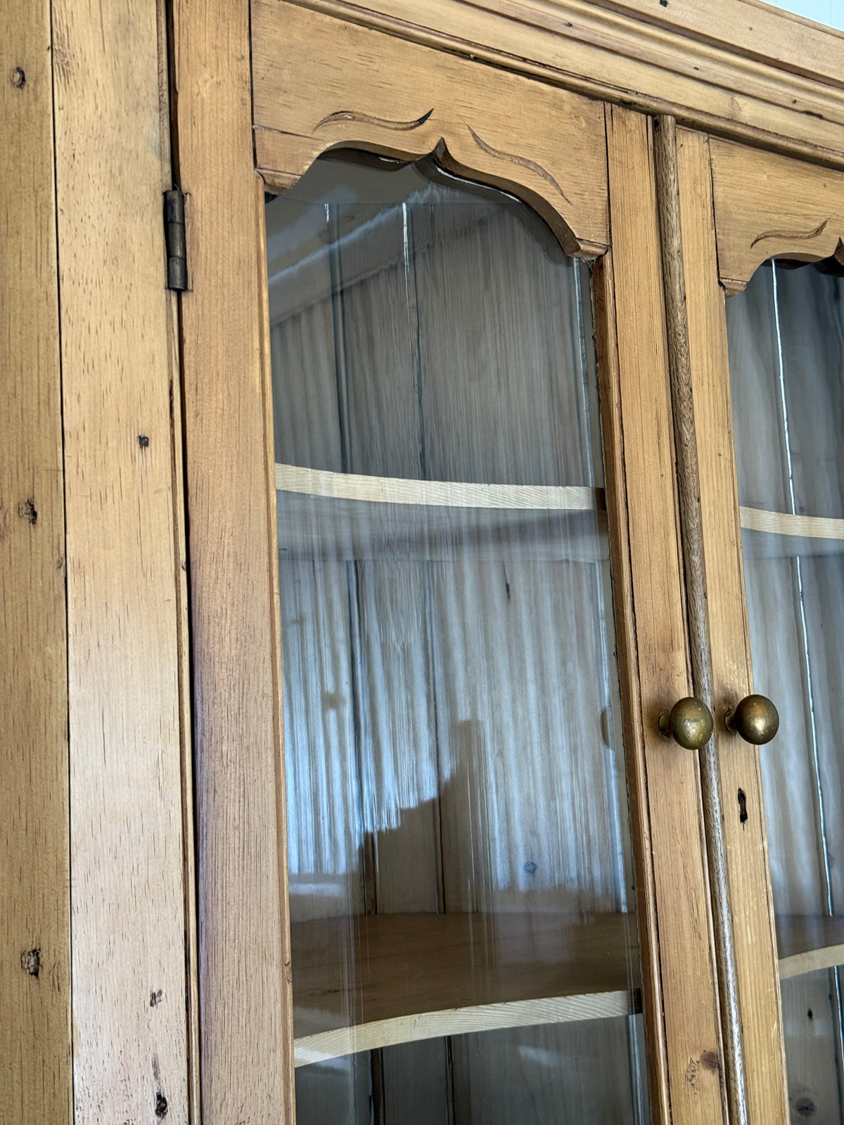 Antique English Glazed Pine Corner Cupboard