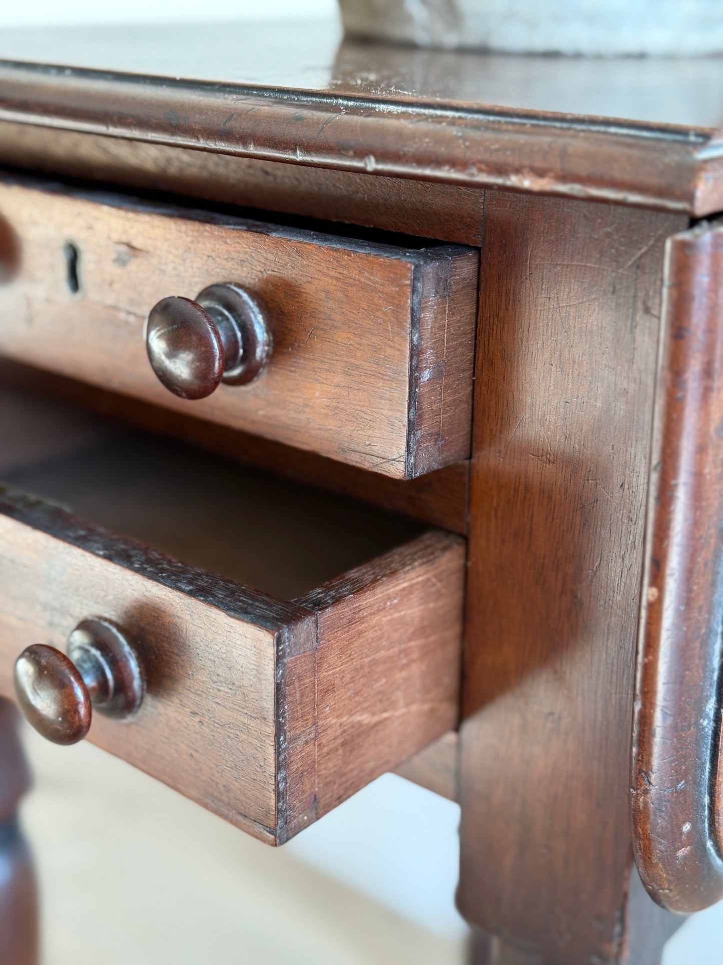 Antique English Drop leaf Side Table with Two Drawers