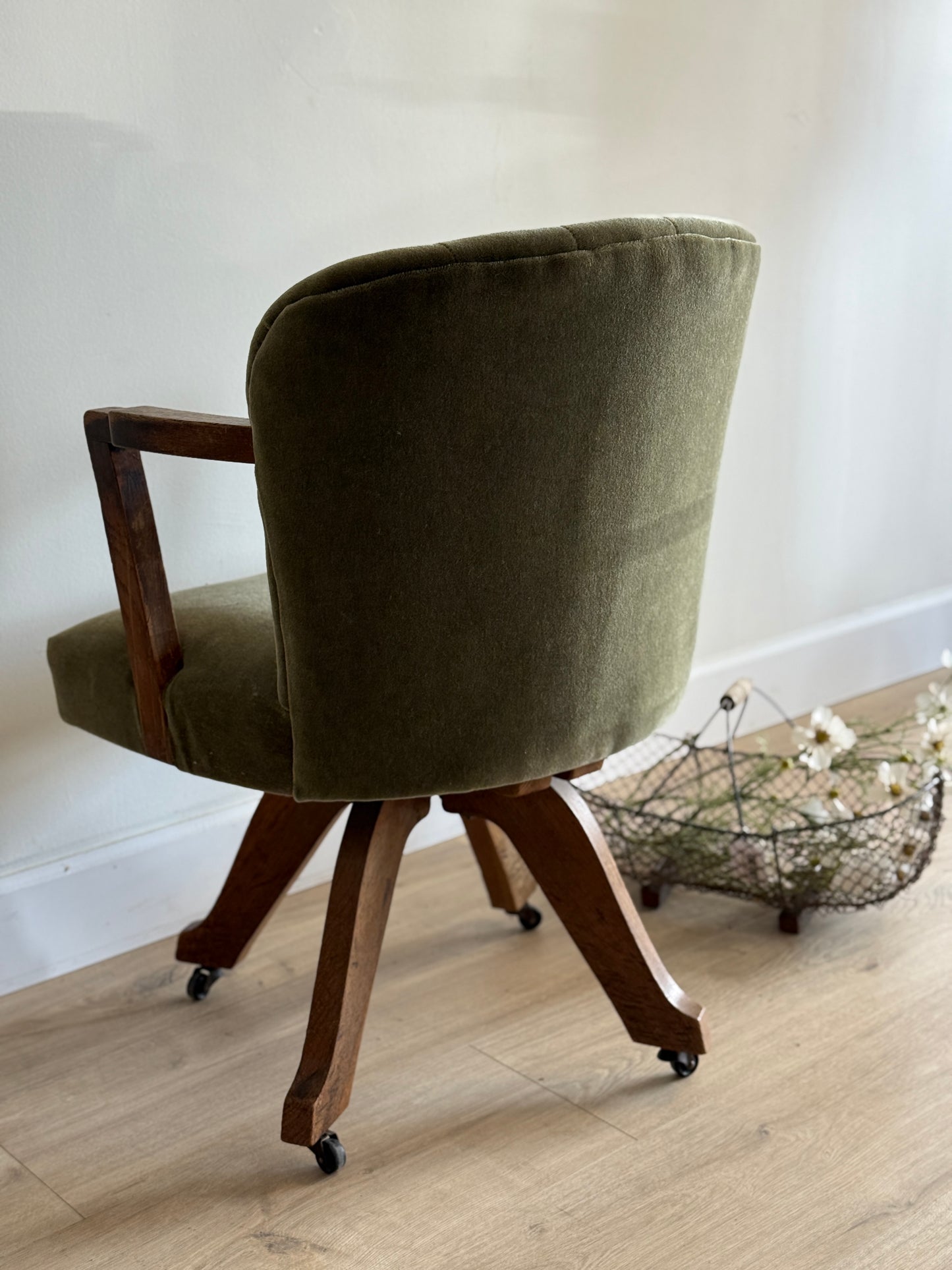 Vintage English Mohair Swivel Chair