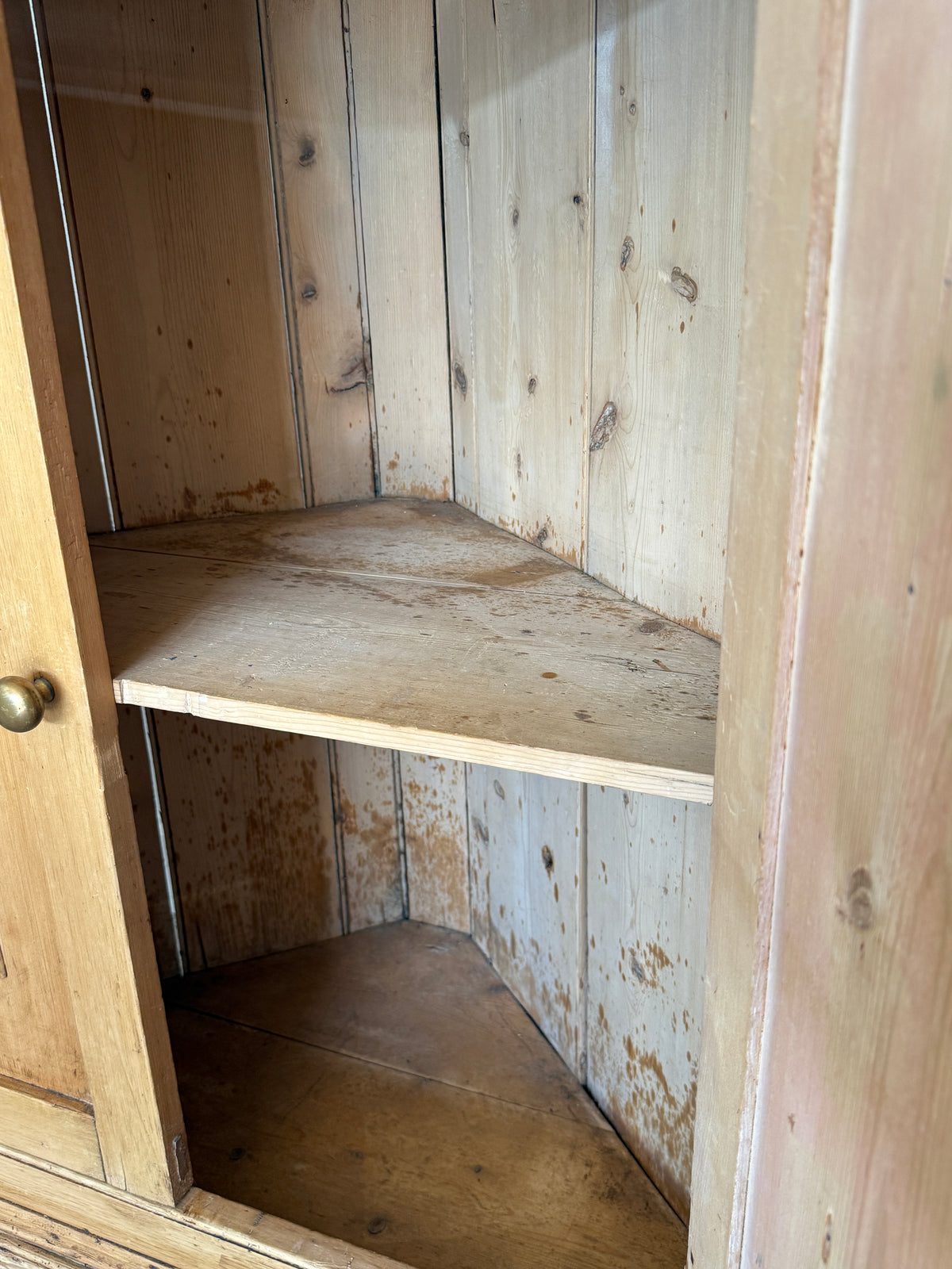 Antique English Glazed Pine Corner Cupboard