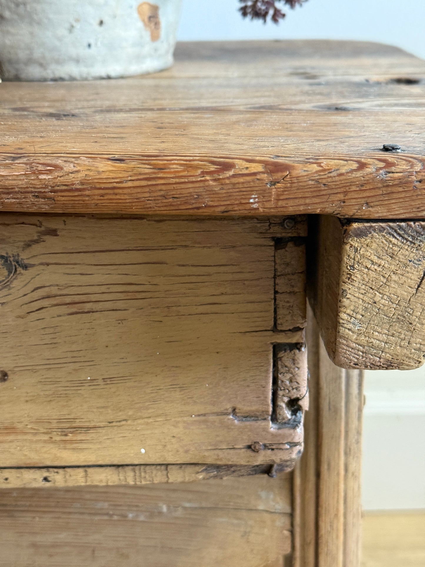 Antique French Pine Side Table with Drawer