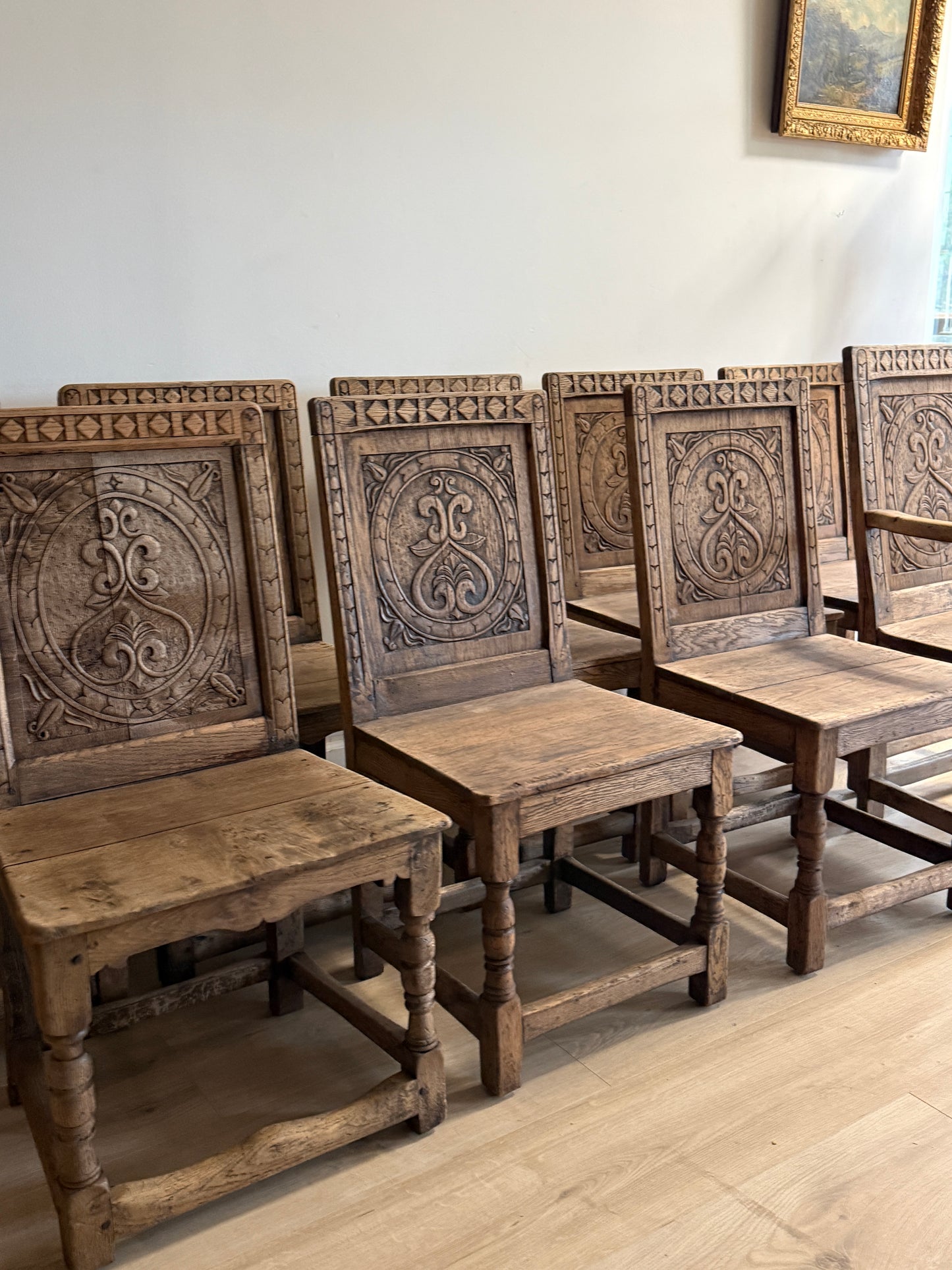 Set of 9 18th/19th c. English Oak Wainscot Chairs