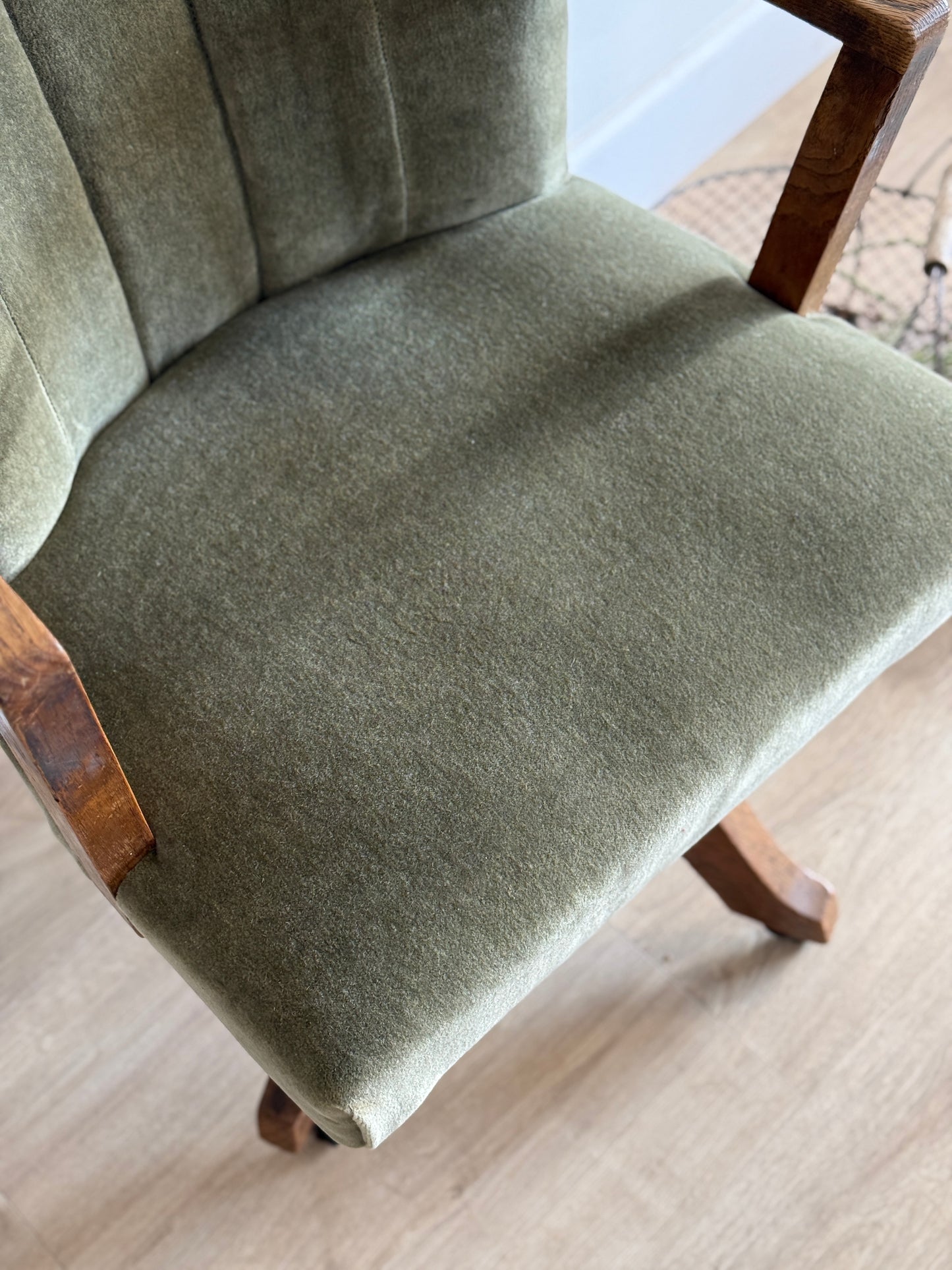 Vintage English Mohair Swivel Chair